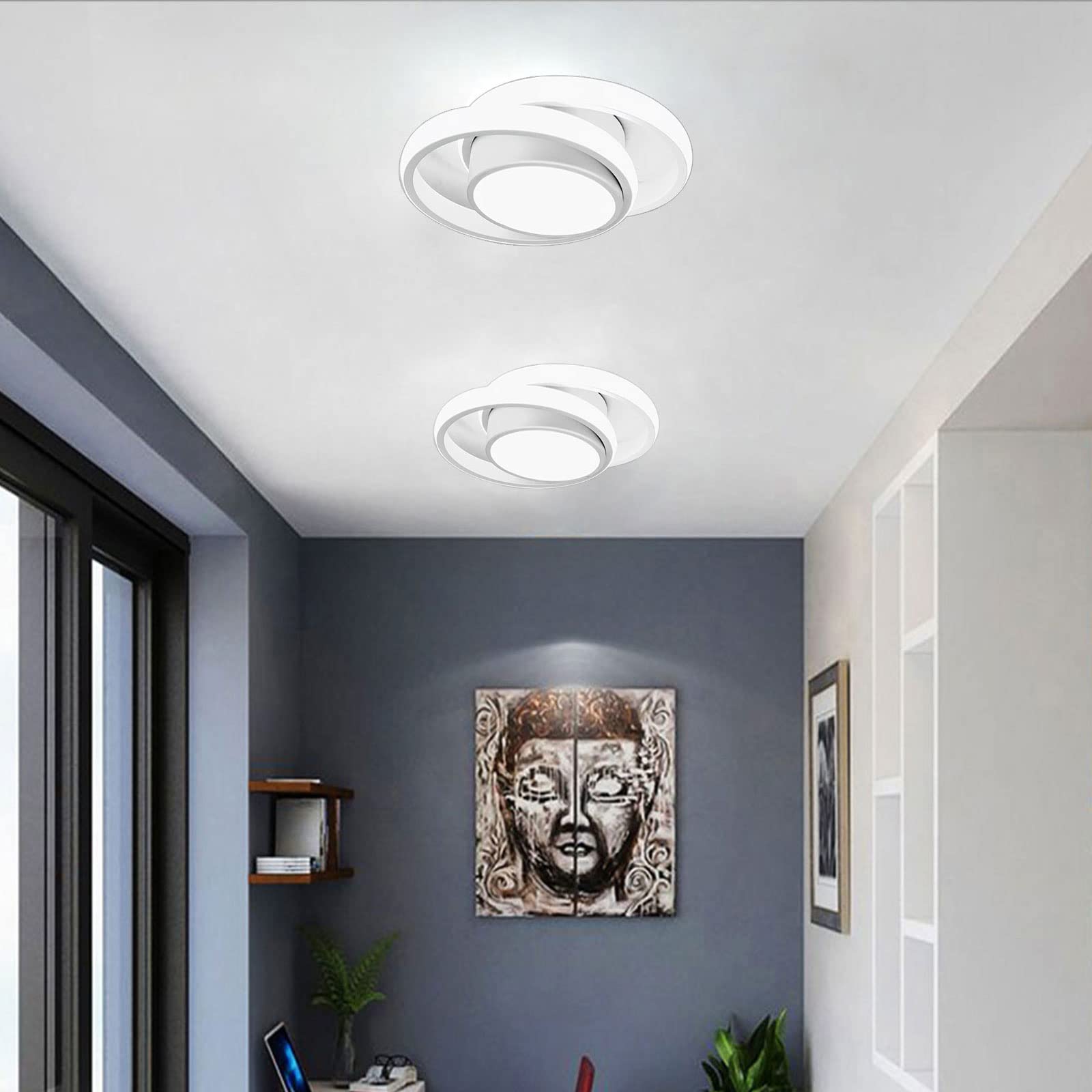 Caneoe 2 Packs Small Modern Led Ceiling Light 2 Rings Creative Design Ceiling Lamp Indoor Hallway Lighting Fixtures For Hallway Living Room Bedroom Kitchen Office (White)