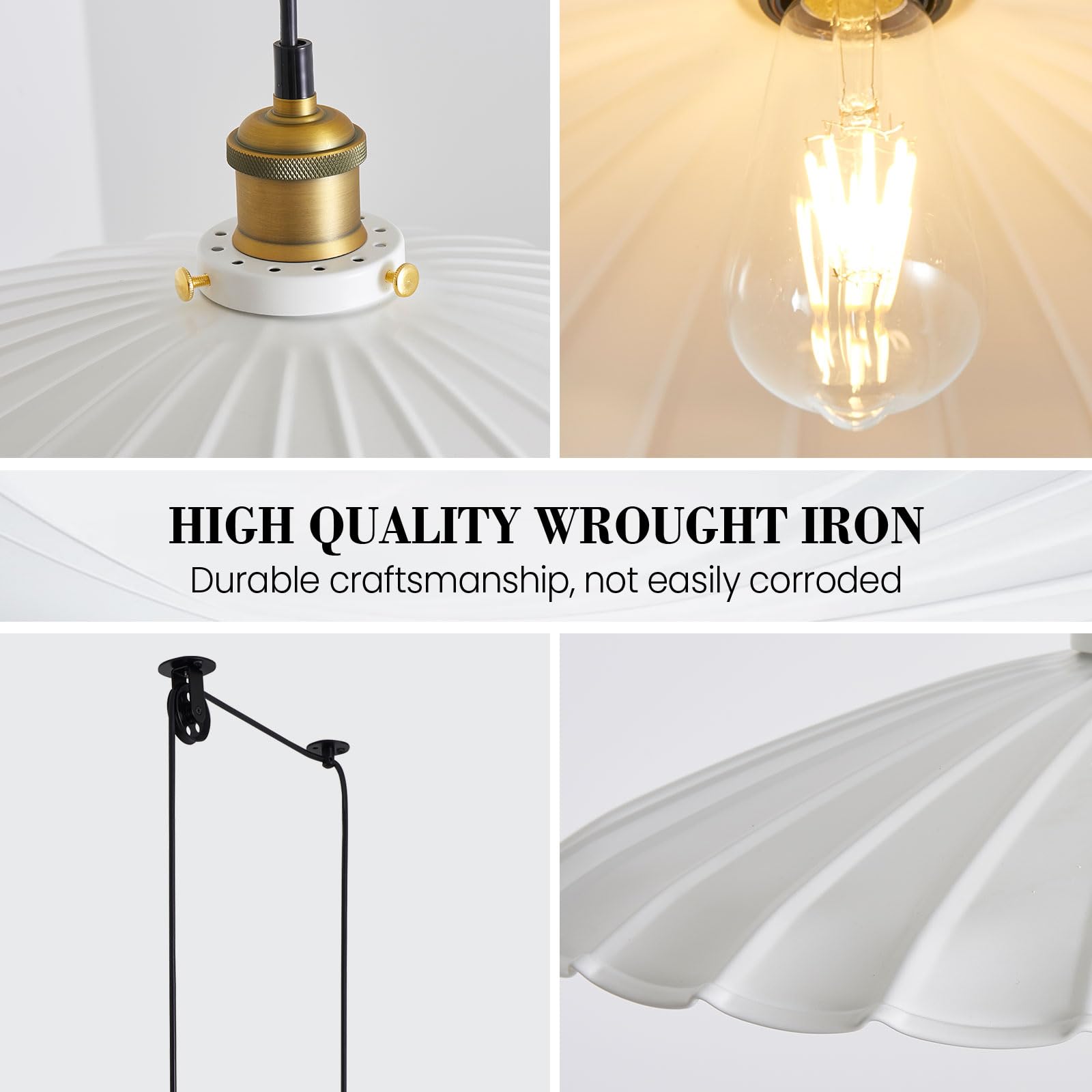 Oyisen Hanging Lights With Plug In Cord White 15.7 Inch Metal Lampshade Adjustable Cord Plug In Hanging Light Industrial Pendant