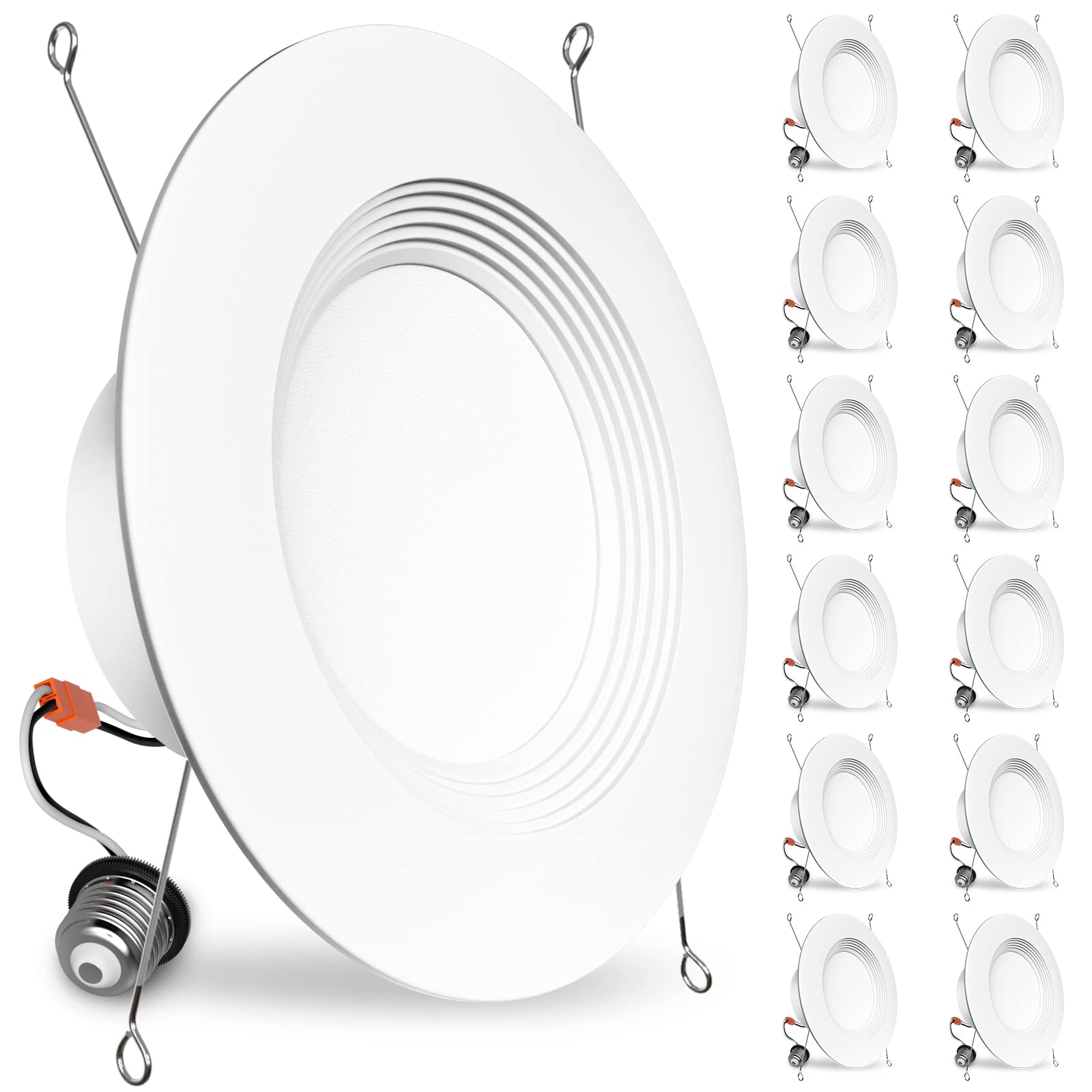 BBOUNDER 12 Pack LED Recessed Downlight 12.5W 3000K Warm White 6 Inch Dimmable Baffle Trim Damp Rated