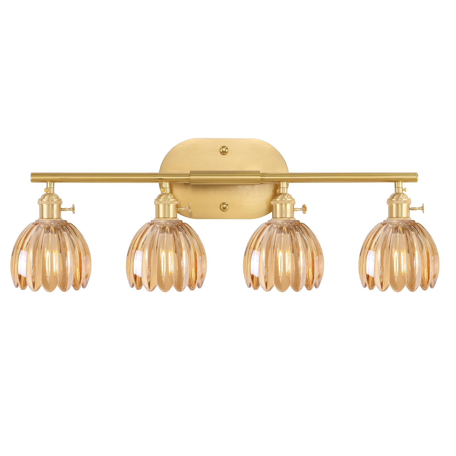 Shenmoyl Bathroom Light Fixtures  4-Light Brass Vanity wall Light Over Mirror with Amber Tulip Glass Shade for Bedroom Living Room (Bulb Not Included)