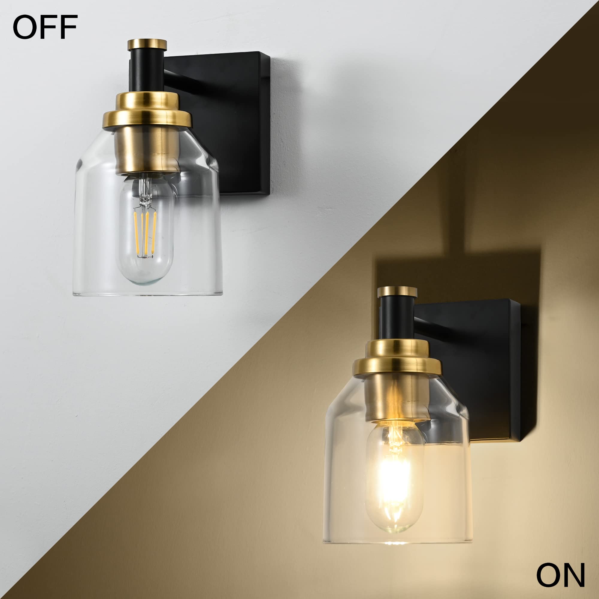 SOLFART Vintage Bathroom Light Fixture - 1 Light, Black and Brass, Glass, Model 7900, Over Mirror Vanity Lighting