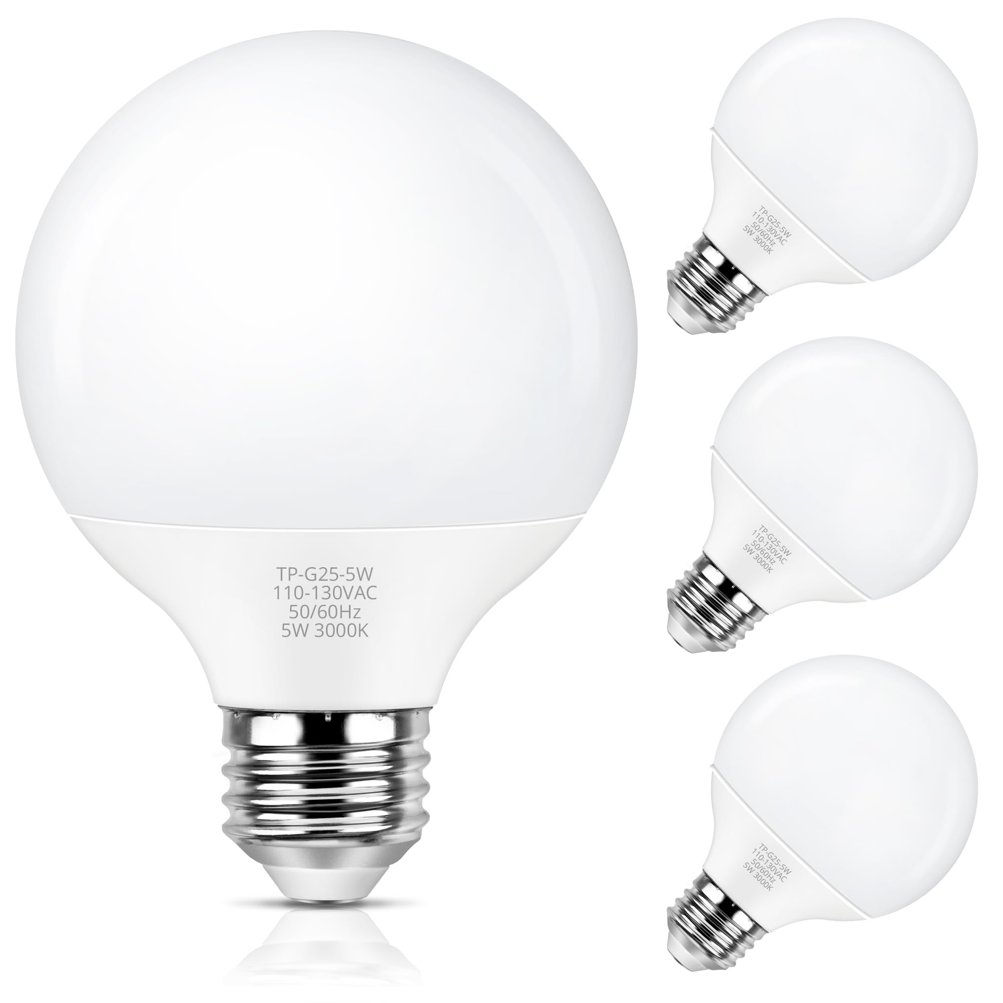 MAXvolador G25 LED Globe Light Bulbs 60W Equivalent  Soft White 3000K Bathroom Vanity Round Bulb  500LM E26 LED for Makeup Mirror  Non-Dimmable 4 Pack