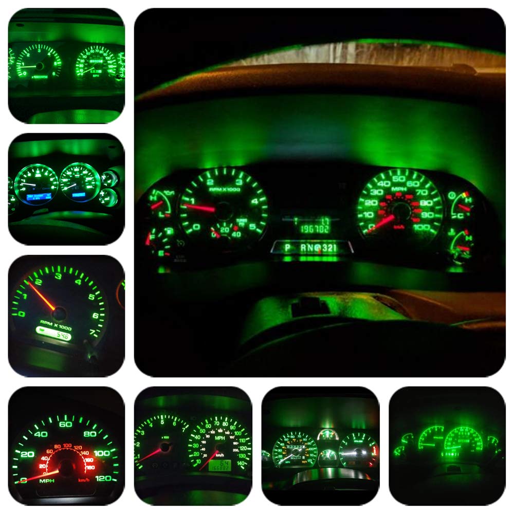 Wljh 6Pcs T5 73 74 Instrument Cluster Dash Shifter Indicator 3-3030Smd 1.5W Led Light Bulb W/Twist Lock Socket Green