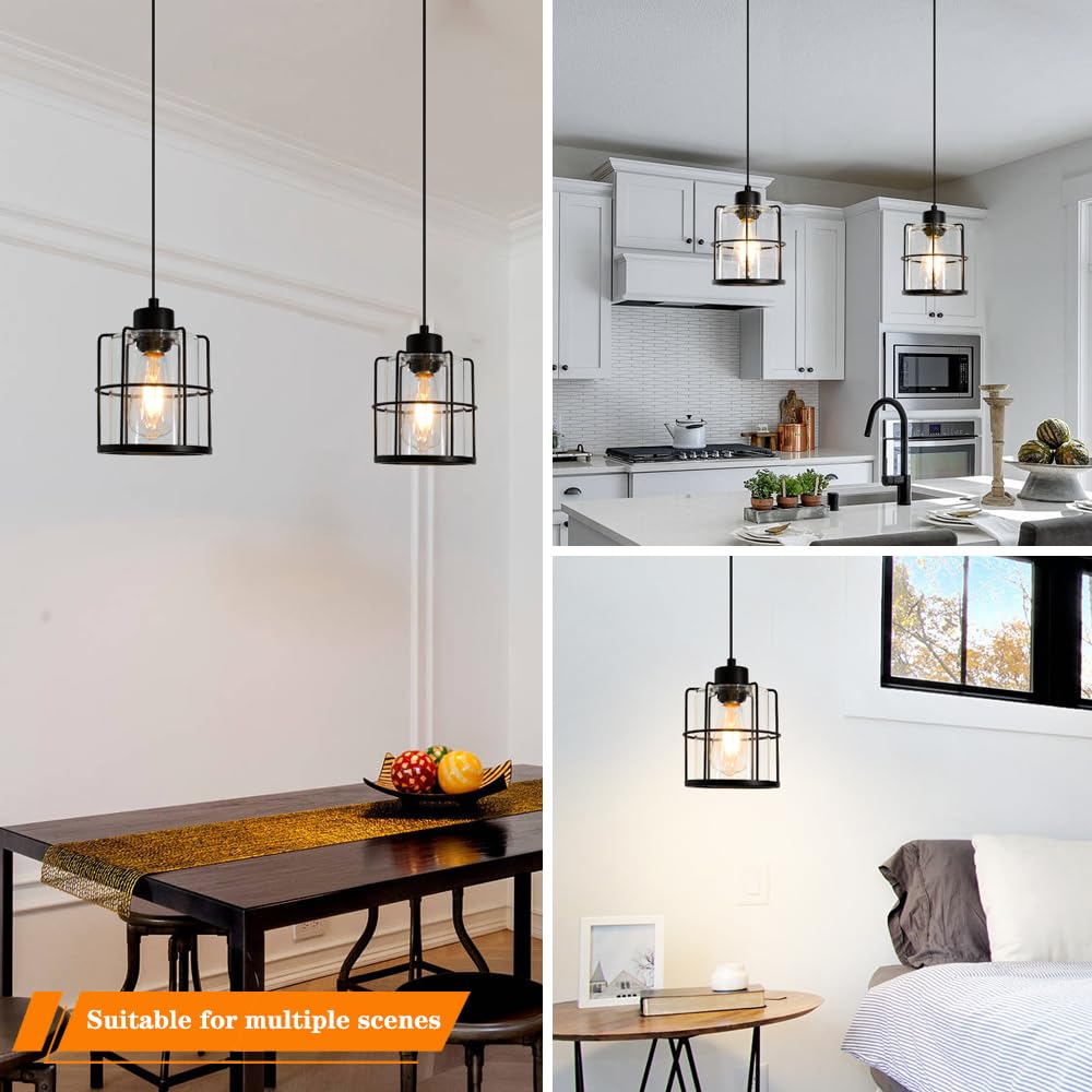 Industrial Black Cage Hanging Lamps, Island Lights For Kitchen With Adjustable Cord, Farmhouse Pendant Lights, Pendant Light Fix