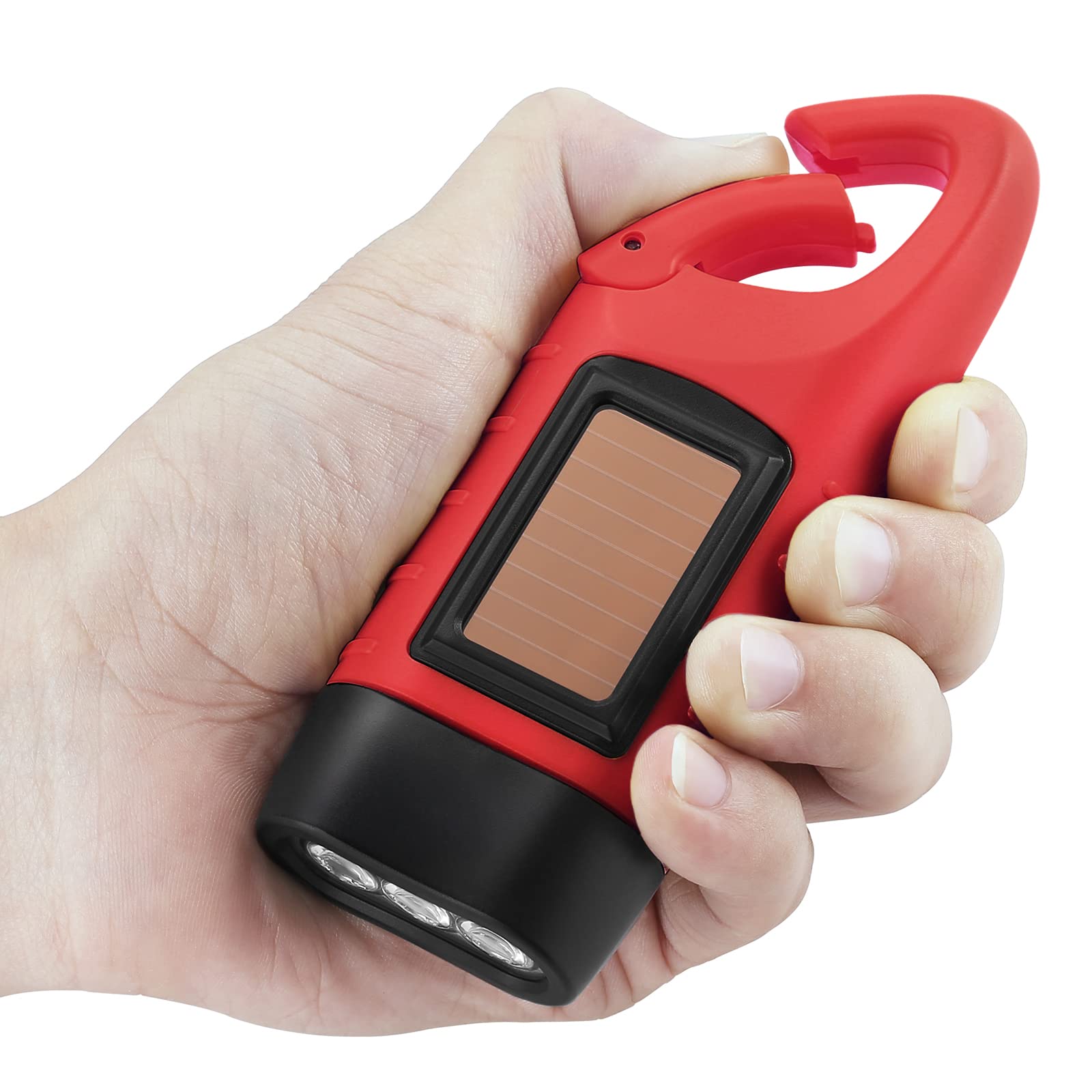 Simpeak Hand Crank Solar Powered Flashlight, LED Torch, 2-Pack, Red, Model DT-309A, Durable ABS Material