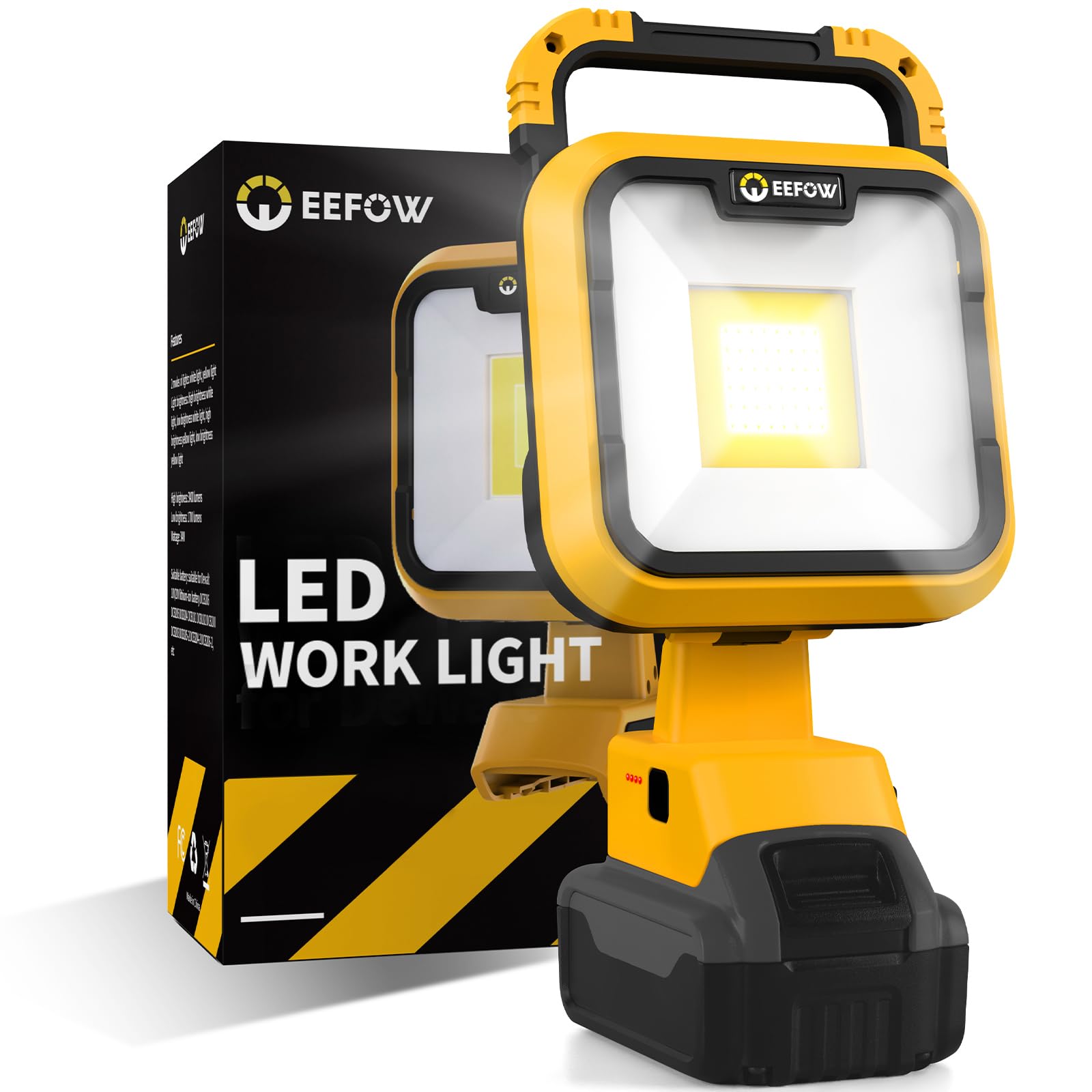 EEFOW Work Light for Dewalt Battery: Portable 2 COB Lamp 6400Lumen Bright - 64W LED Lighting for Dewalt 18V 20V Max Battery Oper