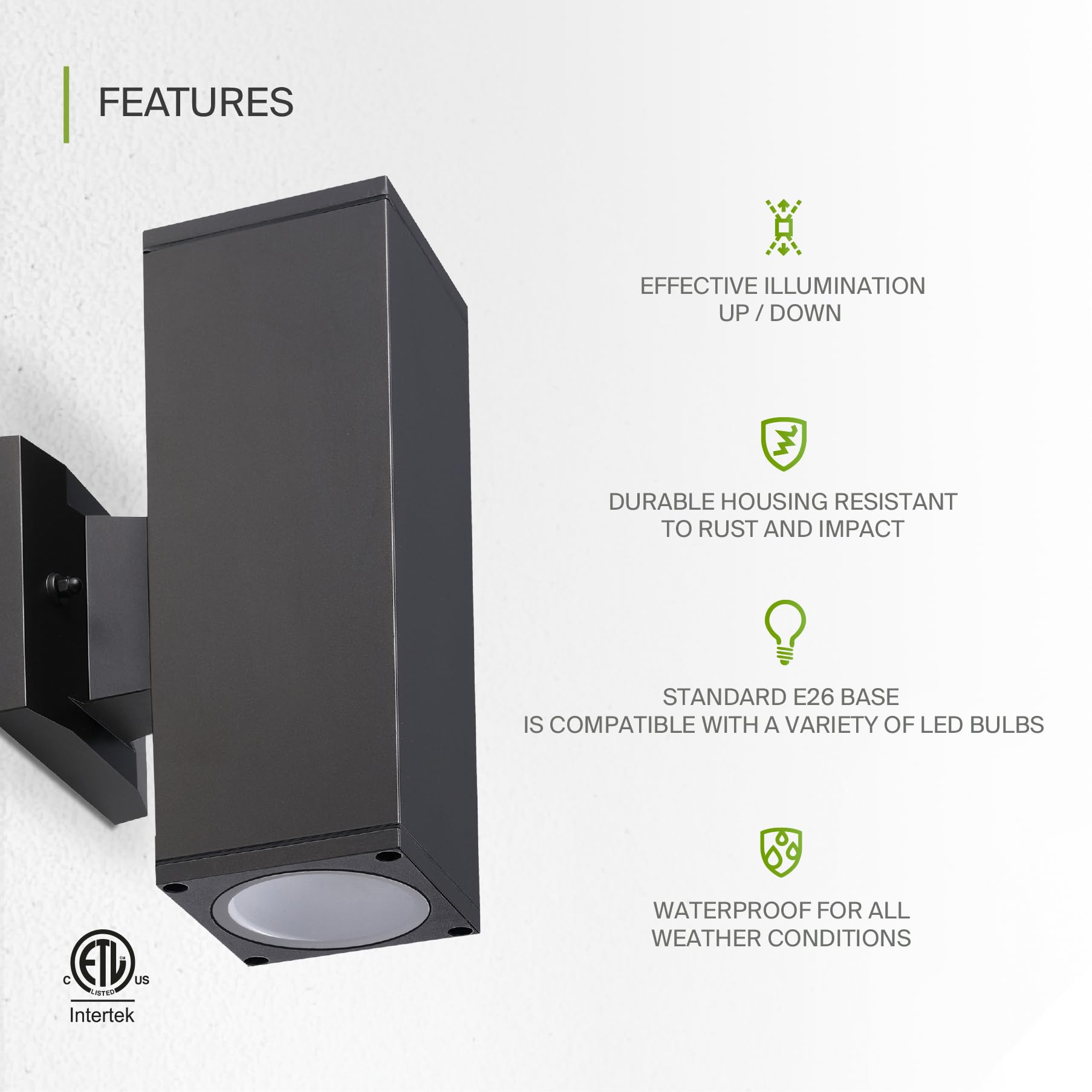 ASD 2-Way Square Cylinder Wall Light Fixture | 120W E26 Socket | Waterproof | Oil-Rubbed Bronze | Model A-OCLS-2I-2660-BZ