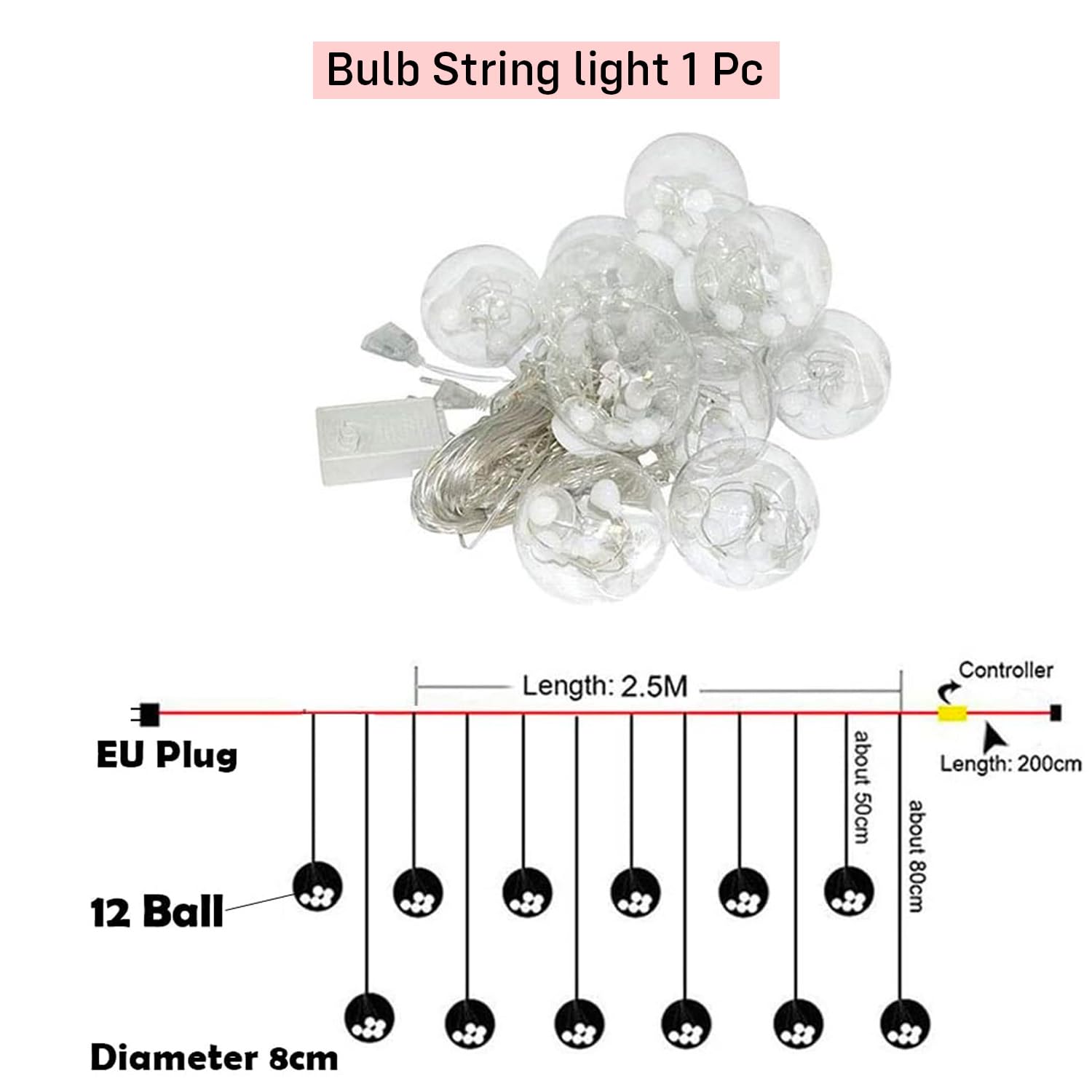 Party Propz Multicolor Ball Led Lights - 9 Feet, 12 Led Series Light | Led Lights for Decoration Indoor Outdoor | Round Ball Sha