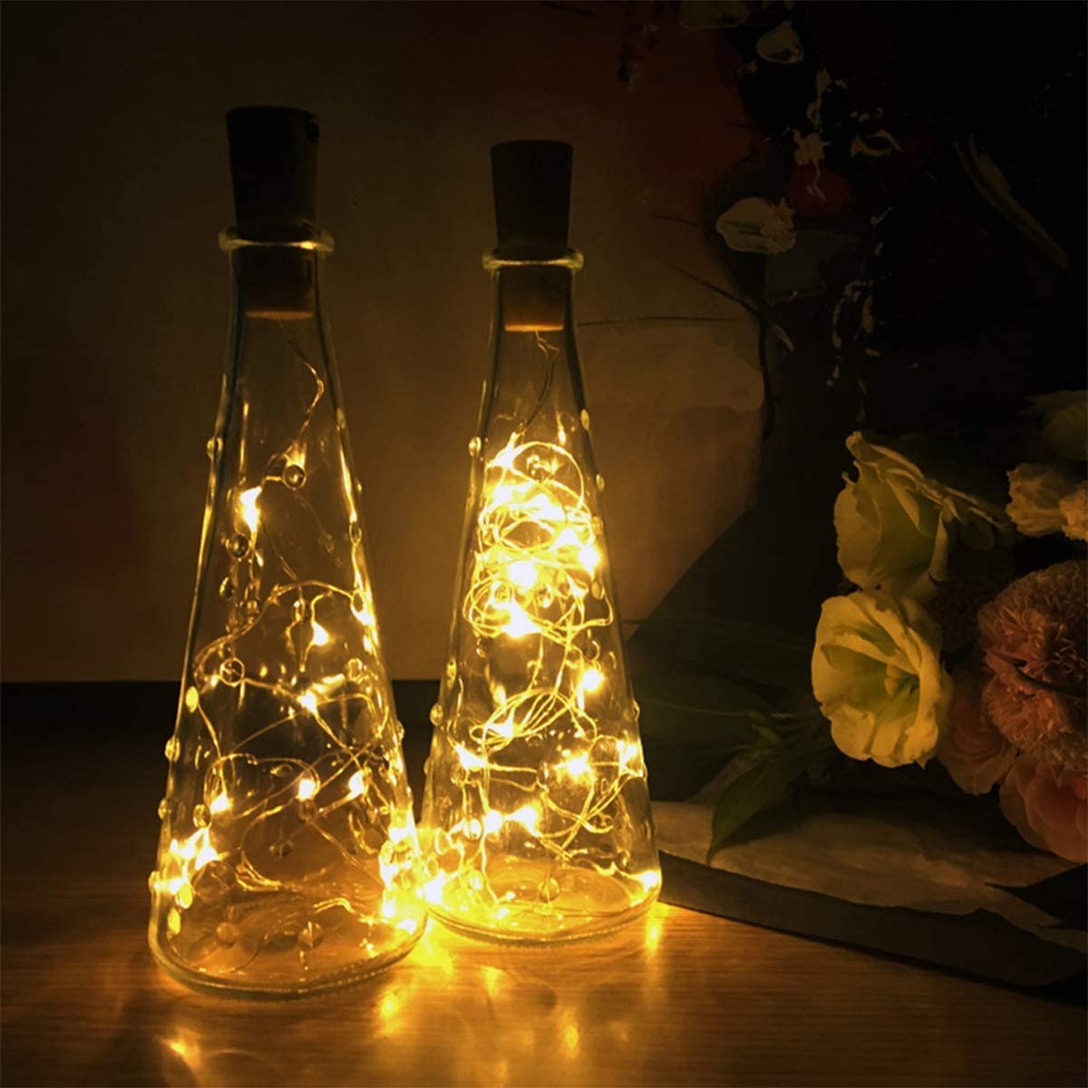 Fensty 30 Pack Wine Bottle Lights With Cork - Cork Bottle Lights Battery Operated 6.6Ft Silver Wire 20 Leds Fairy Lights For Christmas Diy Party Decor Wedding (Warm White 90 Additional Batteries)