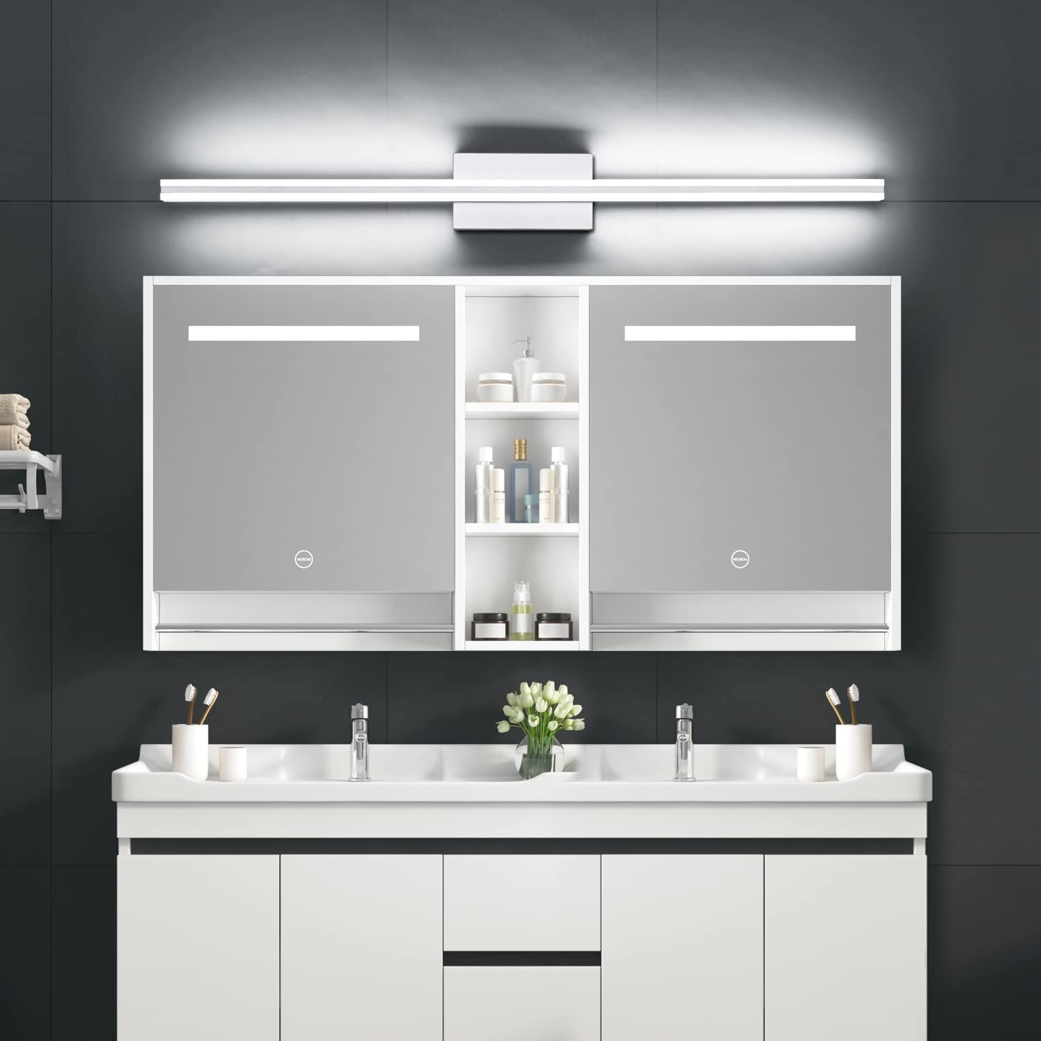 SOLFART 40 Inch Vanity Light Fixture Modern Silver LED Wall Light Over Mirror Aluminum S8200-1016mm