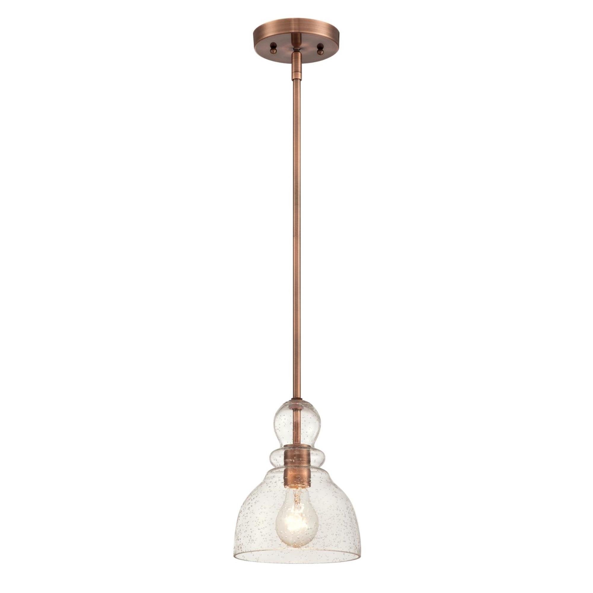 Westinghouse 6356400 Adjustable Indoor Mini-Pendant Light, Washed Copper Finish with Handblown Clear Seeded Glass