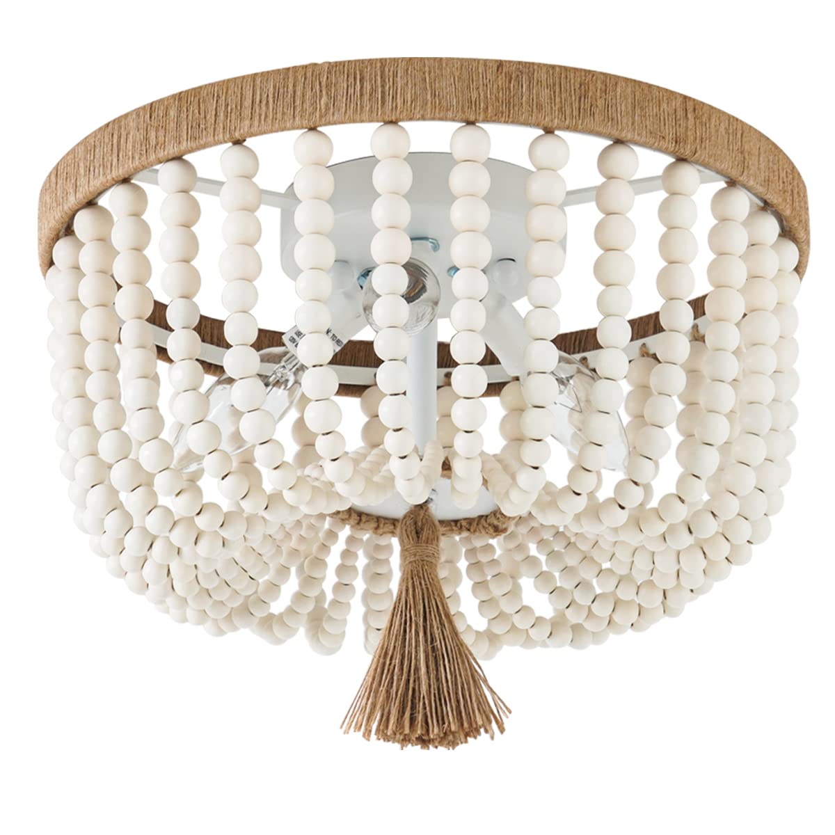Viluxy 3-Light Bohemia Wood Beaded Flush Mount Ceiling Light For Bedroom & Kitchen Island