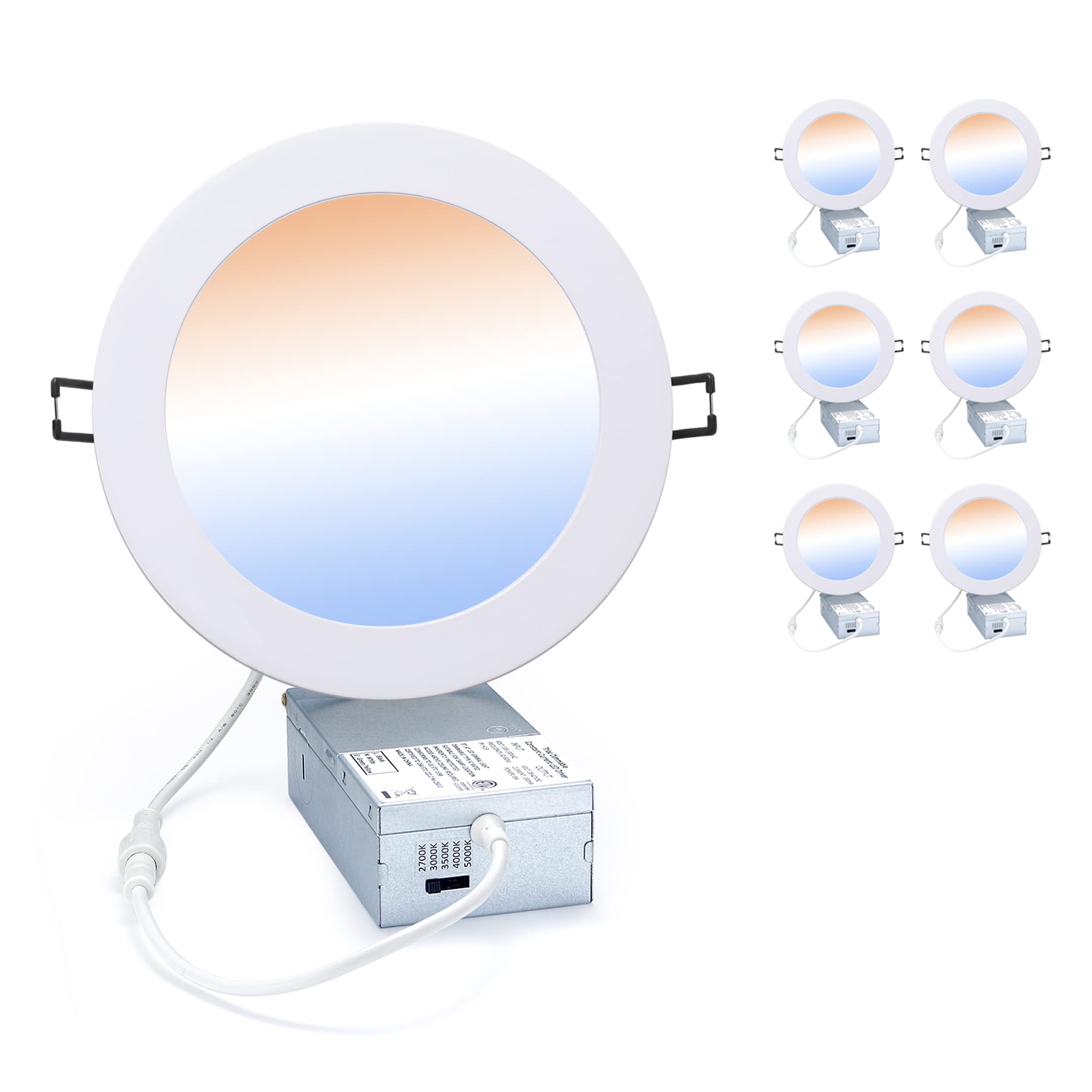 POPANU LED Canless Recessed Downlight Ultra-Thin 6 Inch 5 CCT Adjustable Ceilling Wafer Light with Junction Box, 12W Color Tempe
