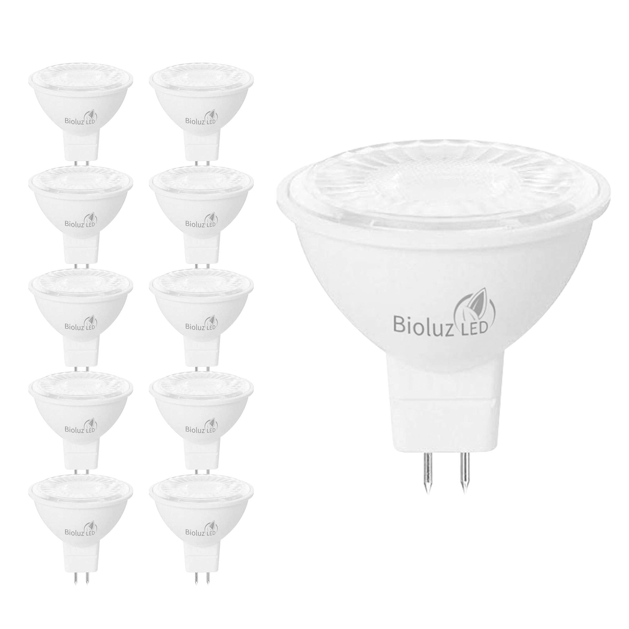 Bioluz LED MR16 Bulb 50W Halogen Replacement 7W 3000K 12V AC/DC, 10 Pack, Non-Dimmable