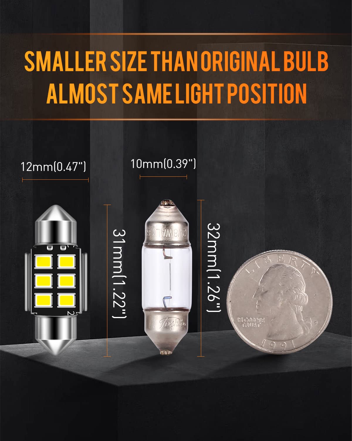 LUYED 2 X Super Bright 2835 6-EX Chipsets Error Free 1.25 inches DE3175 DE3021 DE3022 3175 LED Bulbs Used For Dome light,Xenon W