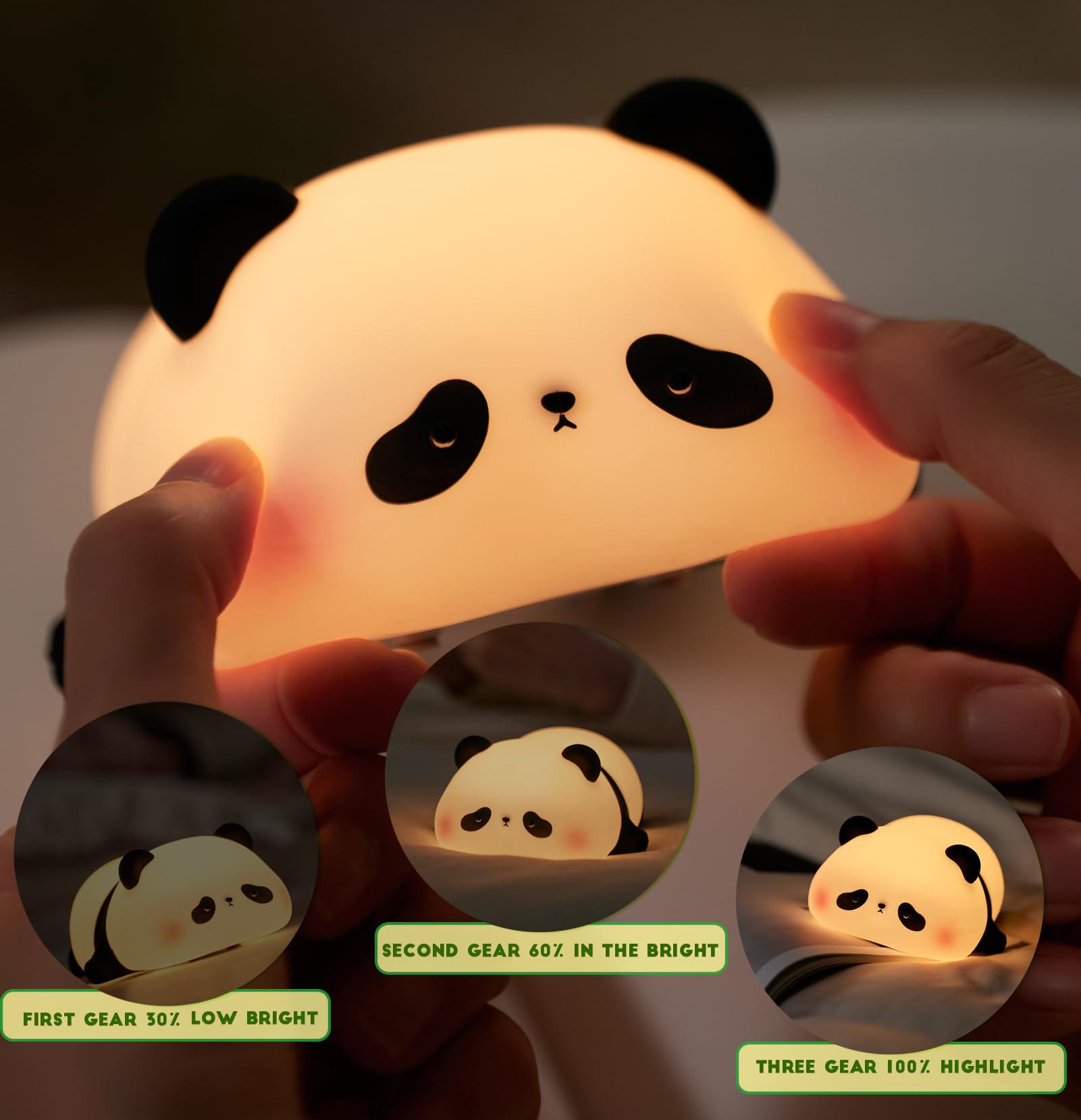 HAPPYBAG Cute Rechargeable Panda Night Light for Kids Room,Silicone Touch Night Light for Baby Nursery, Dimmable Panda Lamp for