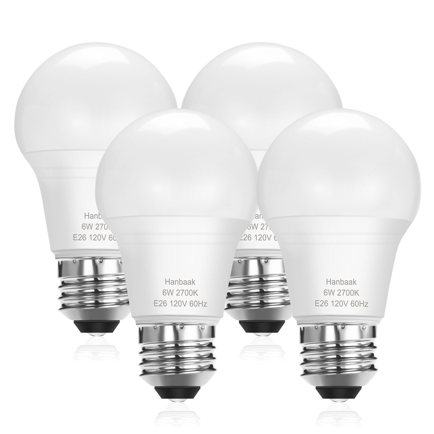 Hanbaak E26 Led Bulb, 40W Equivalent Light Bulb, 6W Medium Base Bulb, Non-Dimmable, Soft White 2700K, 4 Packs