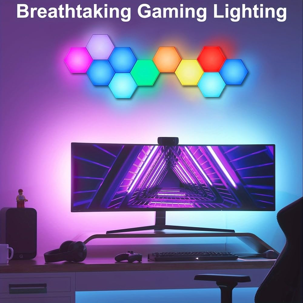 Ifthfour Hexagon Led Lights,Remote Control Wall Lamp,Intelligent Modular Touch Colorful Diy Lamp,Used For Bedroom,Bathroom,Livin