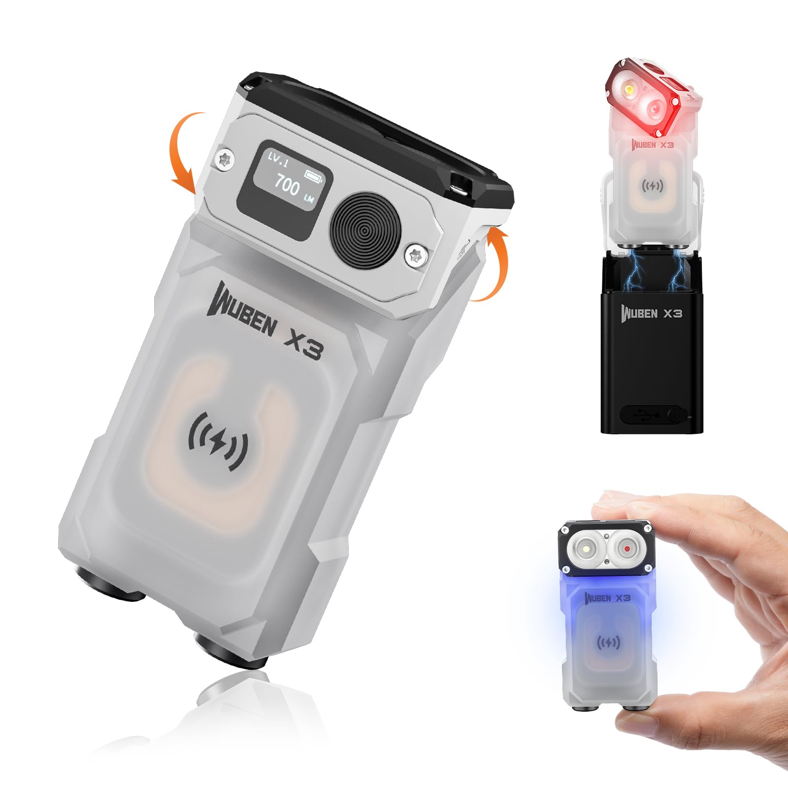 Wuben X3 Mini Flashlight With Rechargeable Charging Box 180 Degree Edc Keychain Flashlight Twist Ip65 Waterproof Magnet Pocket F