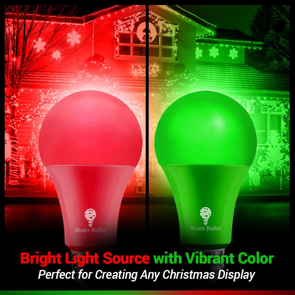 4 Pack Bluex Led A21 Red Green Light Bulbs - 15W (120Watt Equivalent) - E26 Base Red Green Led Red Bulb, Party Decoration, Porch