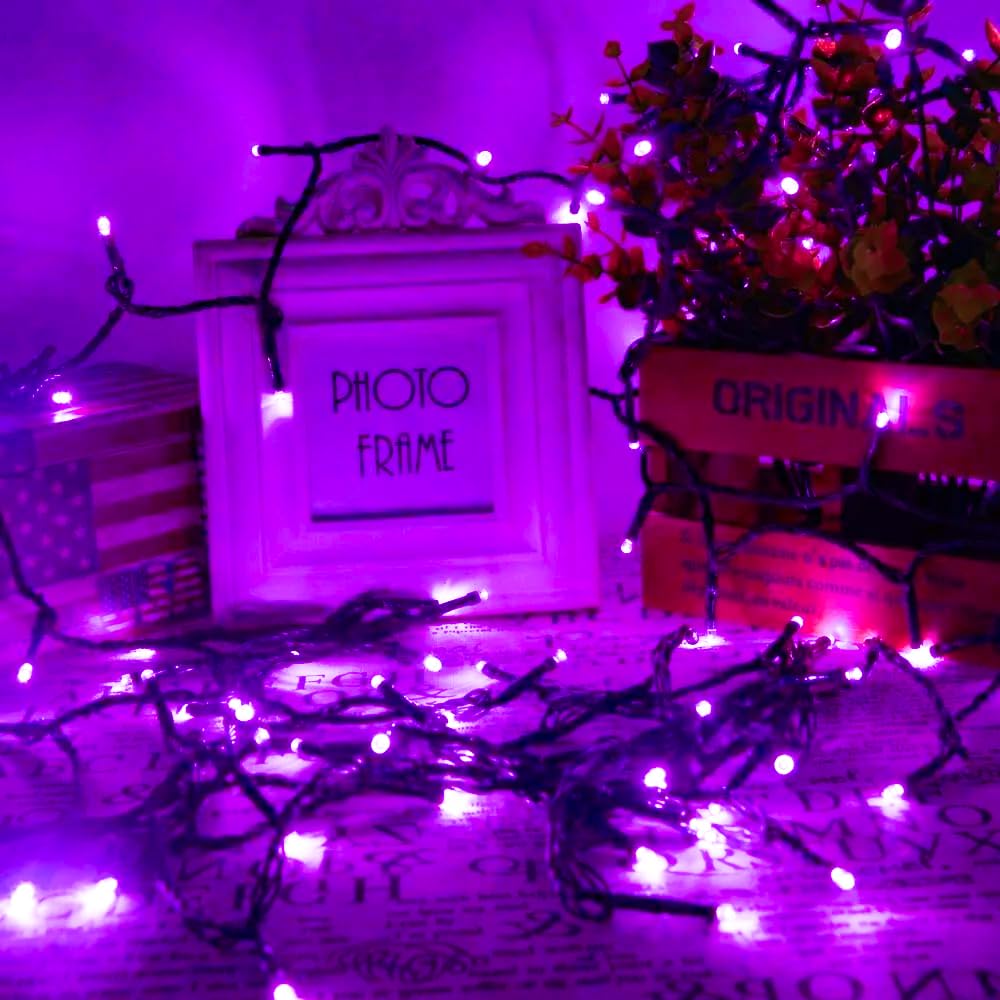 YIQU 200 LED Purple Halloween String Lights, 82FT, 8 Lighting Modes, Indoor/Outdoor Decorations for Parties, Gardens, and Bedrooms