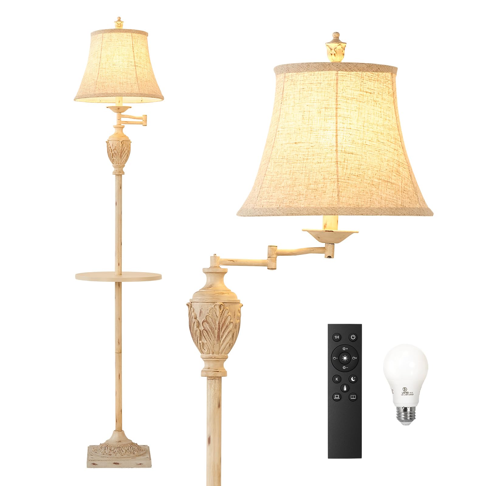 Traditional LED Floor Lamp with 350? Adjustable Swing Arm Lamp - Vintage Pole lamp Swing arm for Living Room, Bedroom and Office