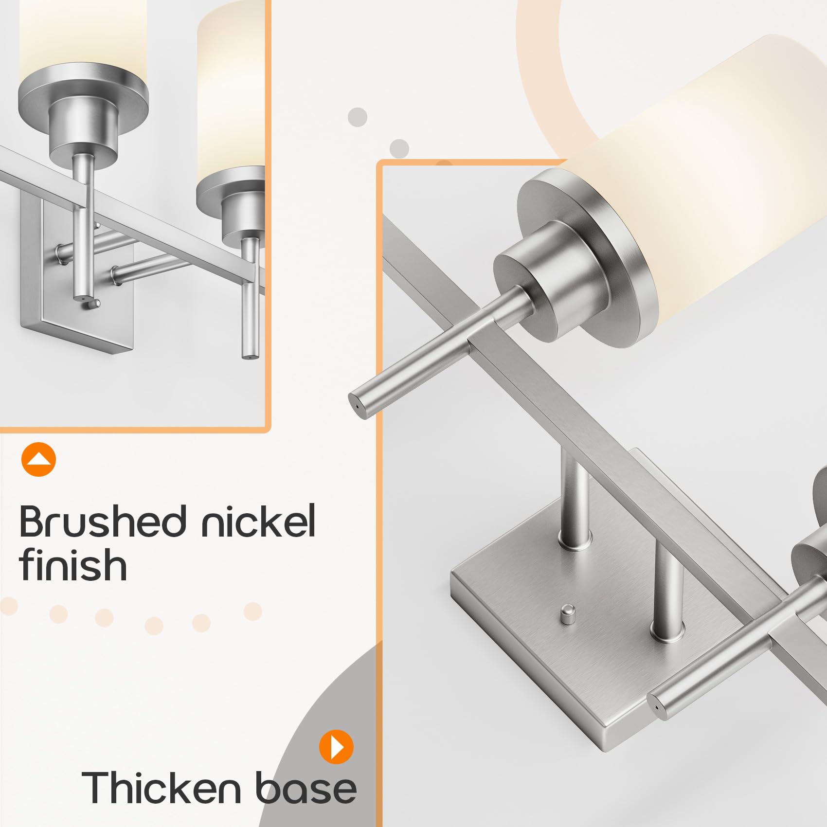 Aoneon 4-Light Vanity Lighting Fixtures With White Frosted Glass Shade  Brushed Nickel Bathroom Wall Lamps Over Mirror For Bath Restroom Kitchen T001Br-L4
