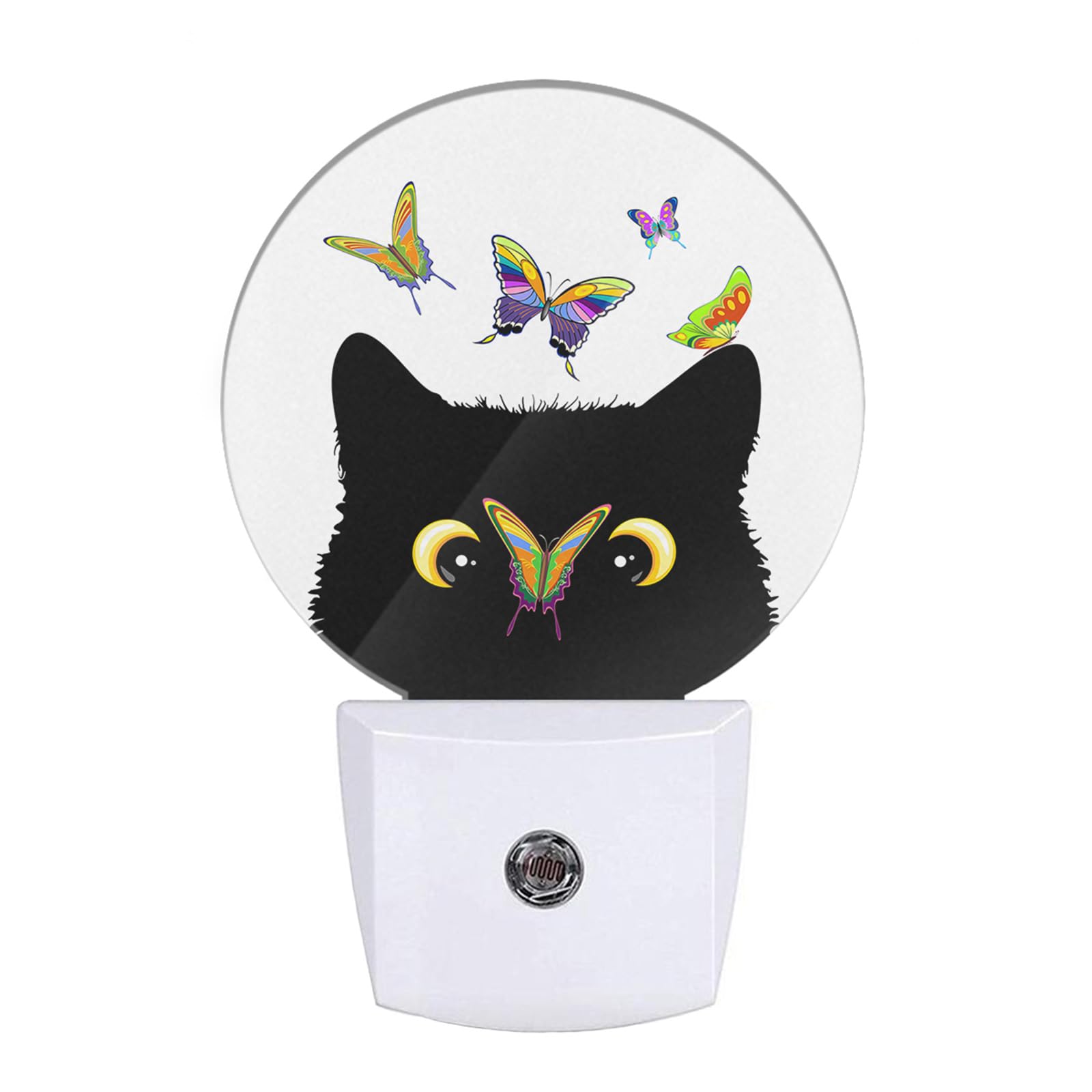 EKOBLA Cat and Butterflies Night Lights Plug into Wall Butterfly on Cat Nose Cute Kitten Night Lamp with Dusk to Dawn SensorLED 