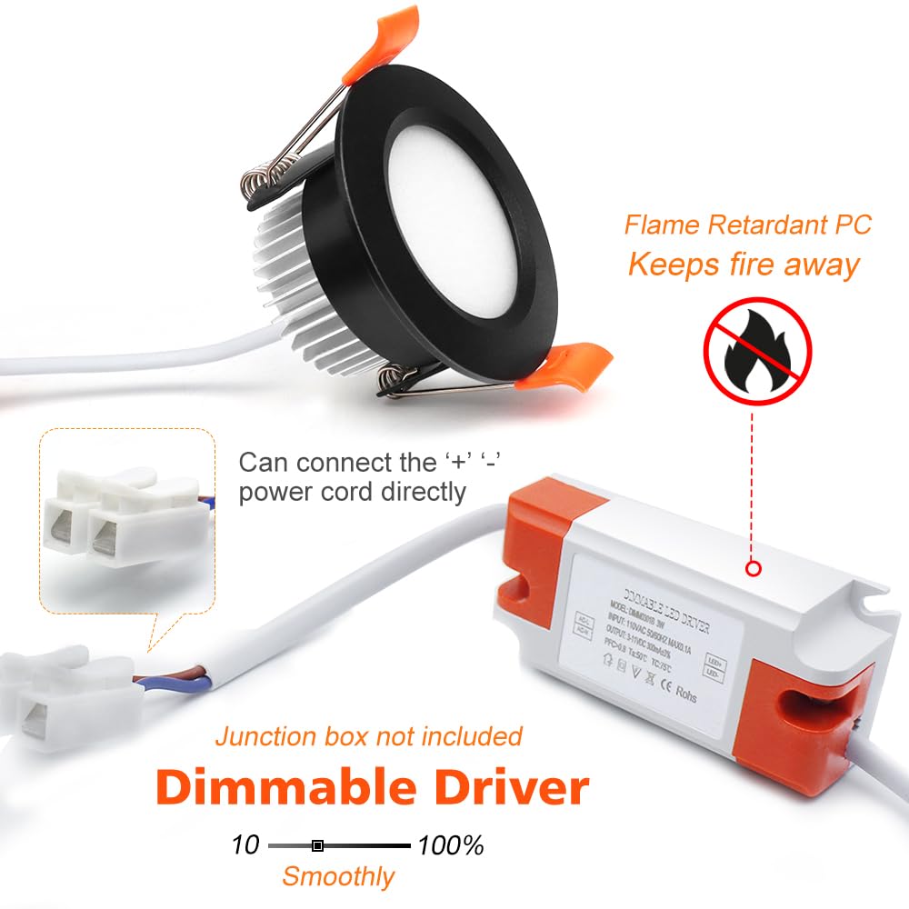 2 Inch Led Downlight, Recessed Lighting Dimmable Ceiling Light, 3W, 3000K Warm White, Cri80 With Led Driver(35W Halogen Equivale