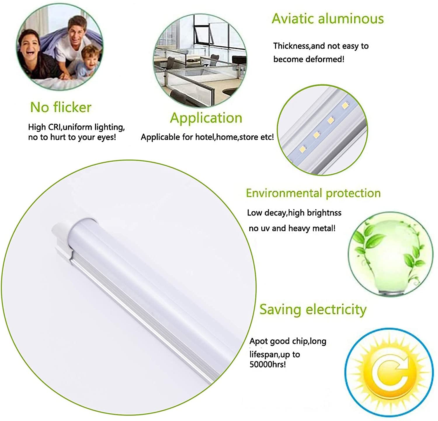 Wahadi 4Ft Led Shop Light 24W (6 Pack) - T8 Integrated Tube, 6000K Daylight