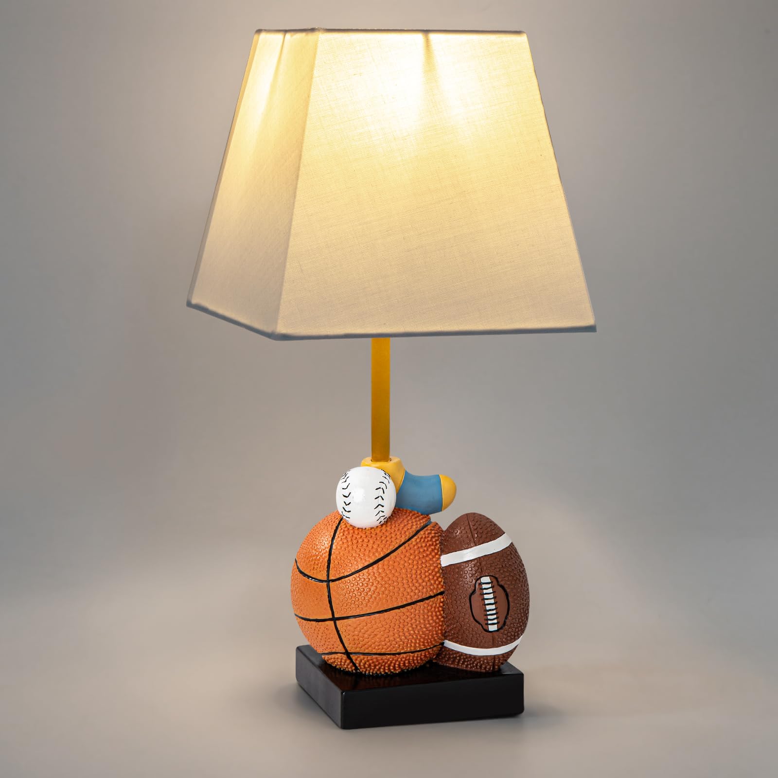 HERBESTBAY Kids Table Lamp  14-Inch Bedside Lamp Adorable Football  Basketball  Hockey  and Baseball Design with Cute Shade - Ideal for Bedroom Decor  Includes LED Bulb