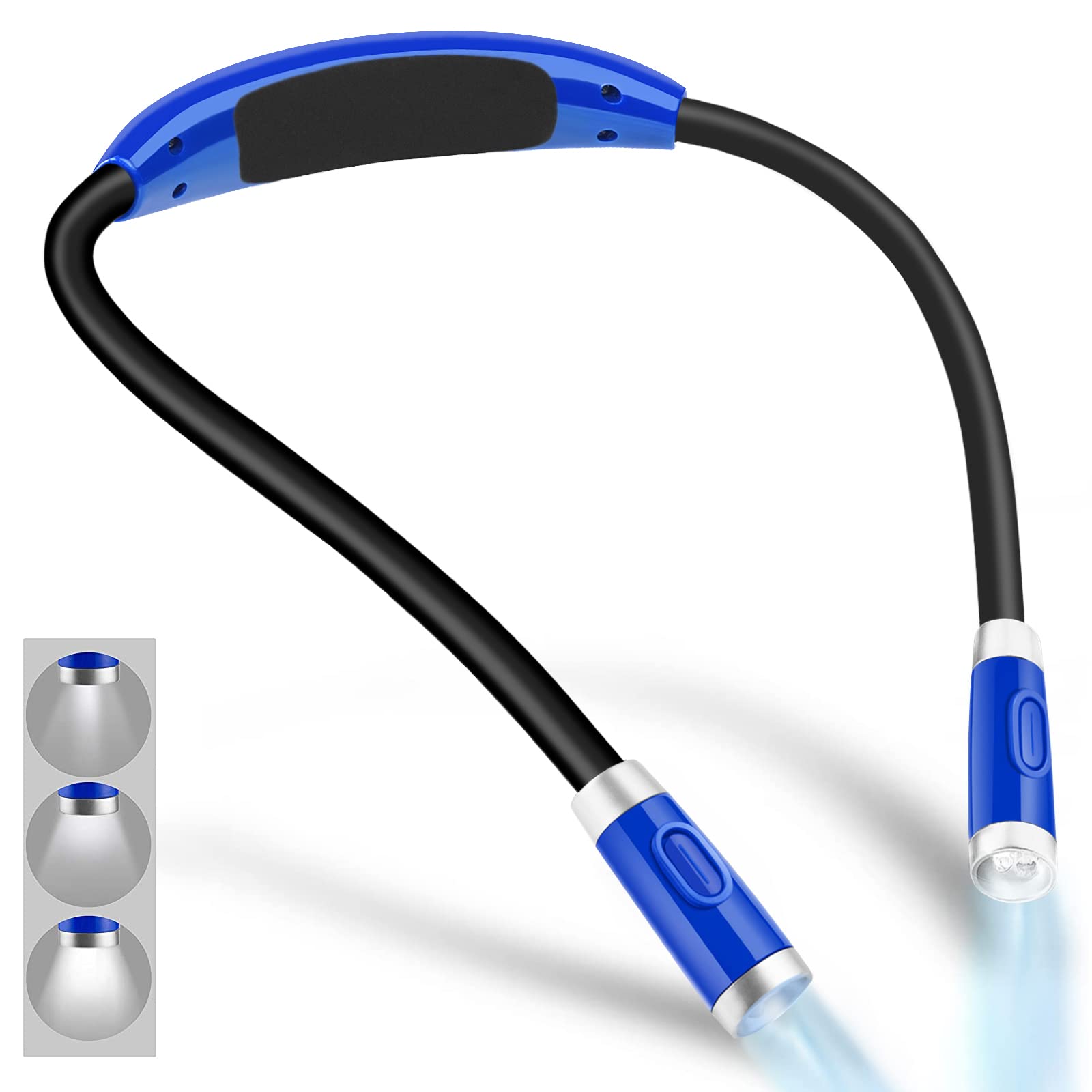 Vekkia Rechargeable LED Neck Reading Light, 3 Brightness Levels, Flexible Silicone Arms, Blue, Model 4LED-NL