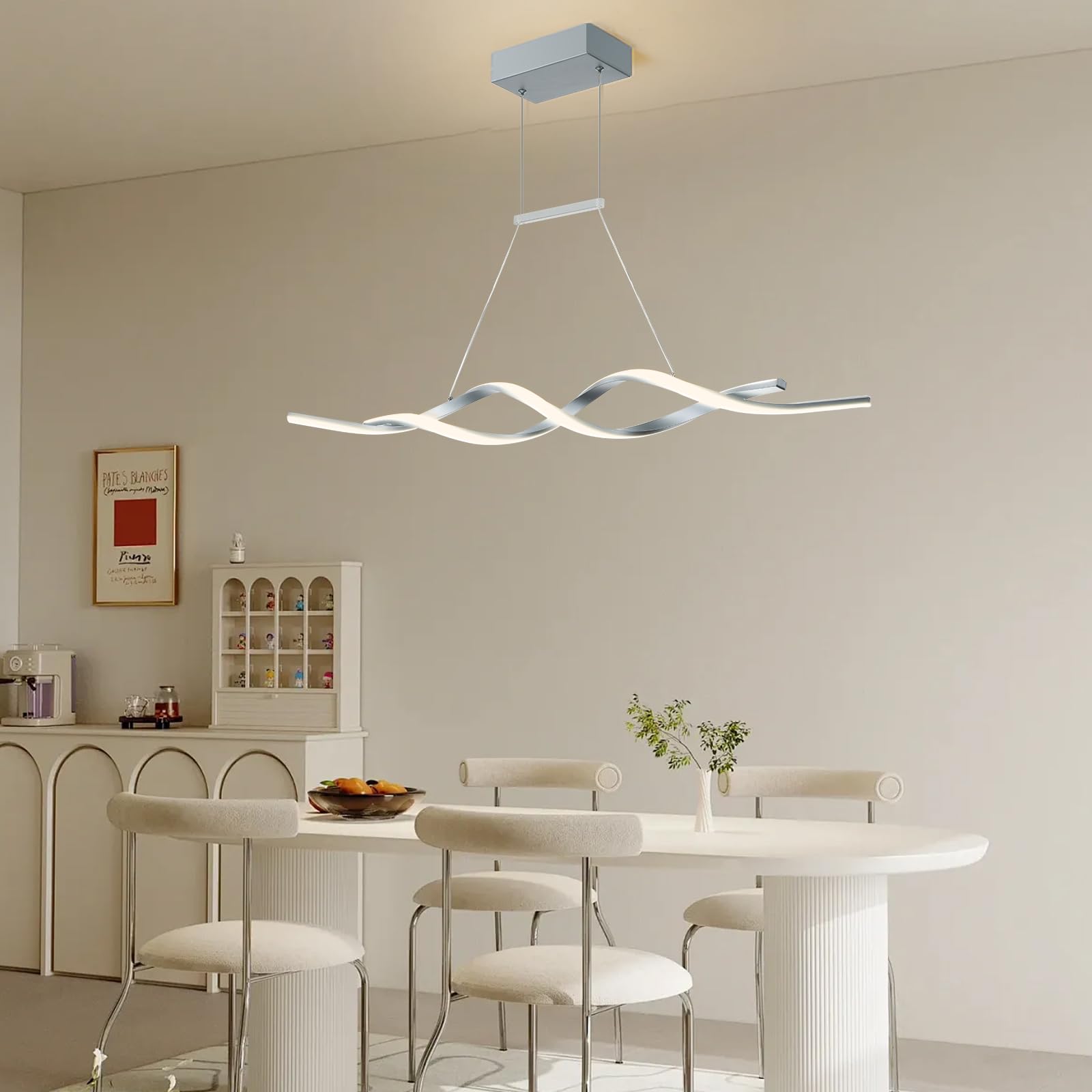 Jaycomey Modern LED Pendant Chandelier, Dimmable, 28W, Acrylic/Aluminum, 3000-6000K, Model 19009-100-GWJ, Grey