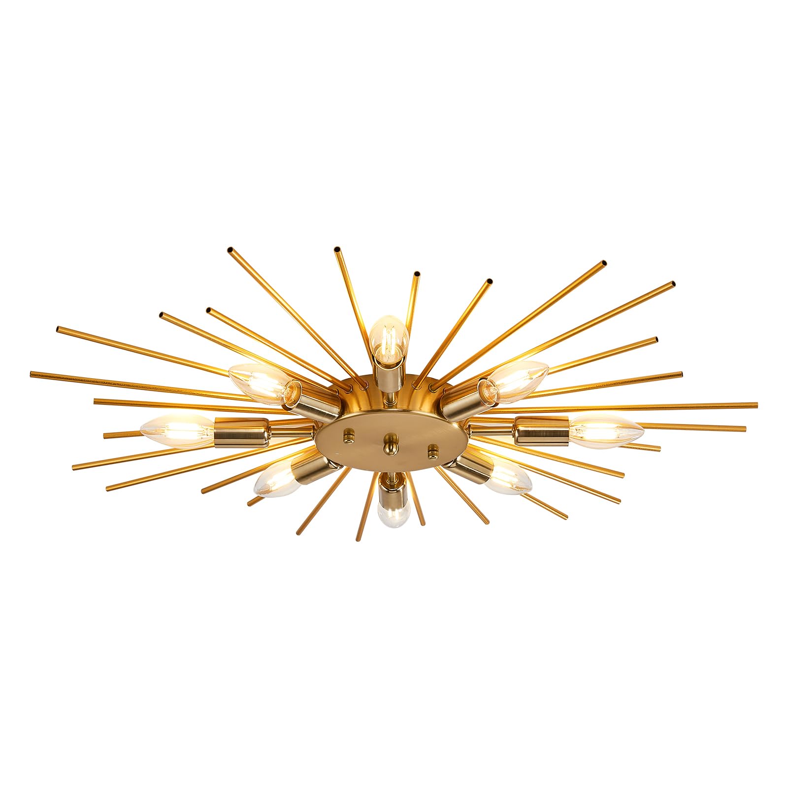 Yunnix Semi Flush Mount 8 Light Satellite Metal Ceiling Light Gold Modern Dining Room Light Fixture Gold Light Fixture Chandelie