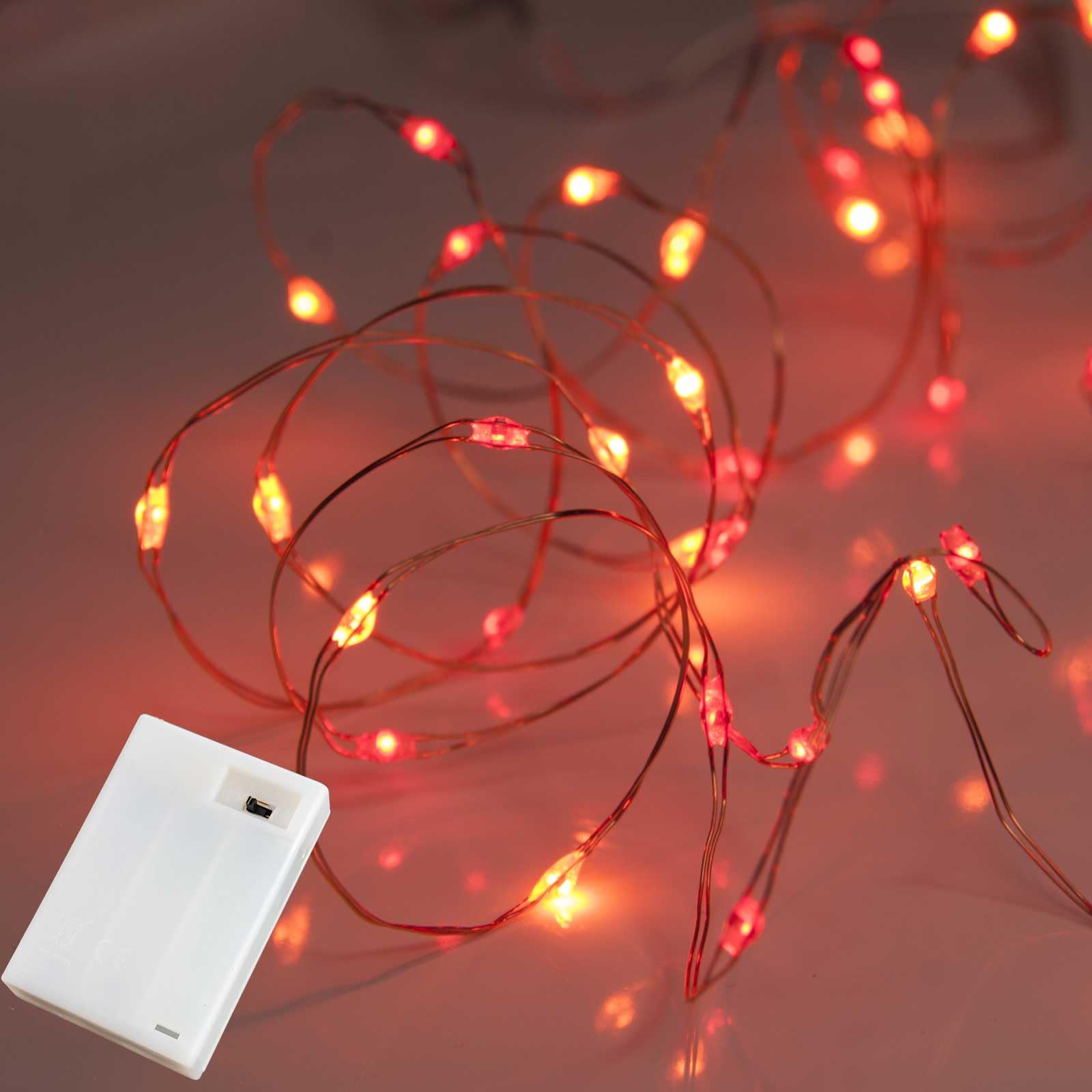 Qbis Battery Powered Fairy Lights For Bedroom, 40 Led Lights, Battery Operated String Lights For Christmas, Halloween Decorations, 6Hr Timer Mode, Red, Orange Fairy Lights