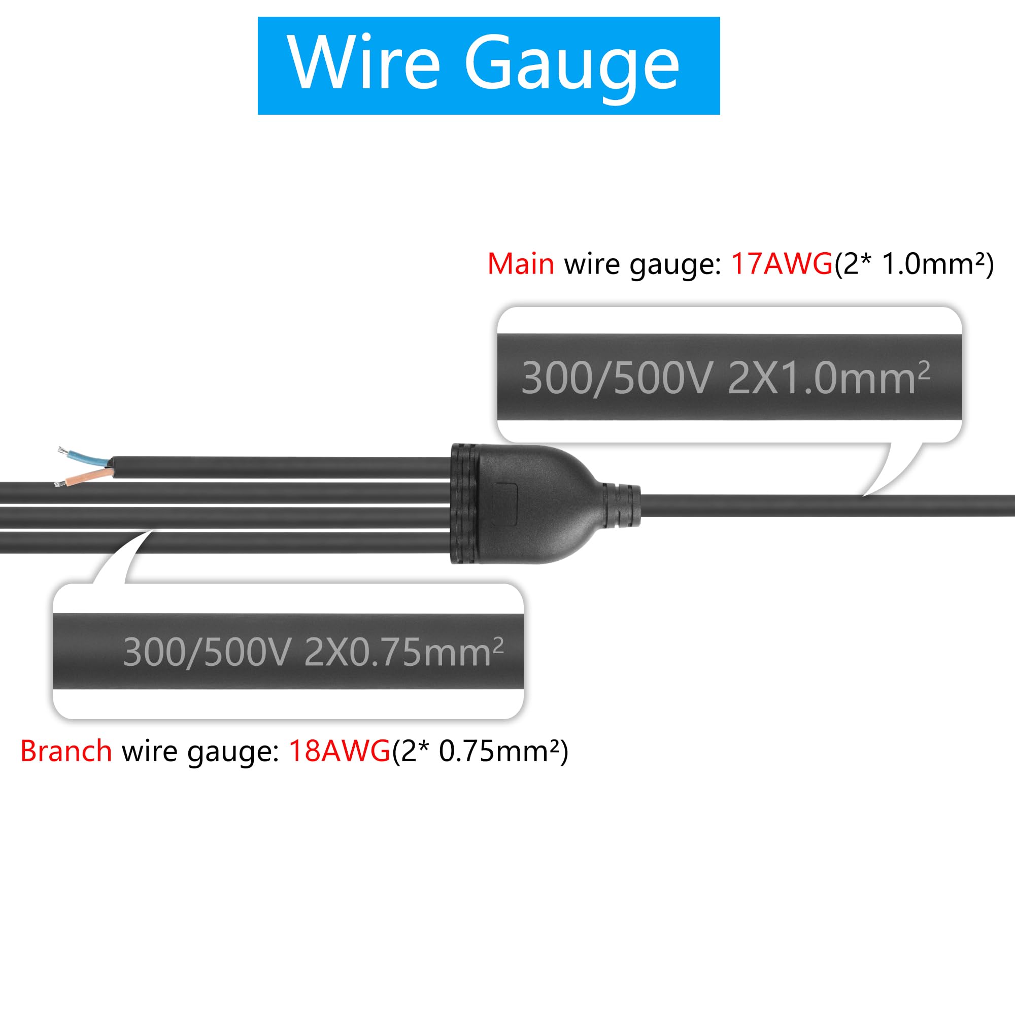 Sinloon 2 Wire 1 To 4 Splitter Pigtail Cable Outdoor Led Connector Splitter 17Awg Pre-Tinned Pigtail Extension Cable For Indoor/