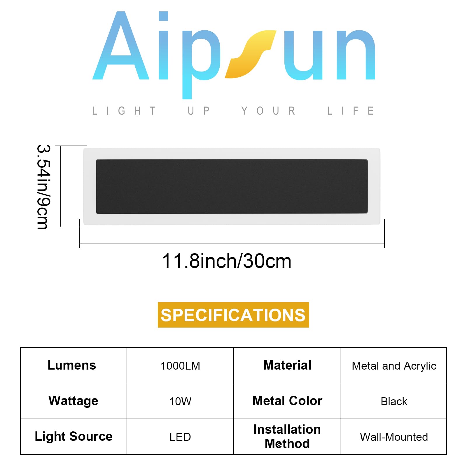 Aipsun 2 Pack Modern Black Led Outdoor Wall Light, 11.8X3.54X1.73 Inches, 10W, 1000 Lumen, Warm Light, Waterproof Ic Driver, Har