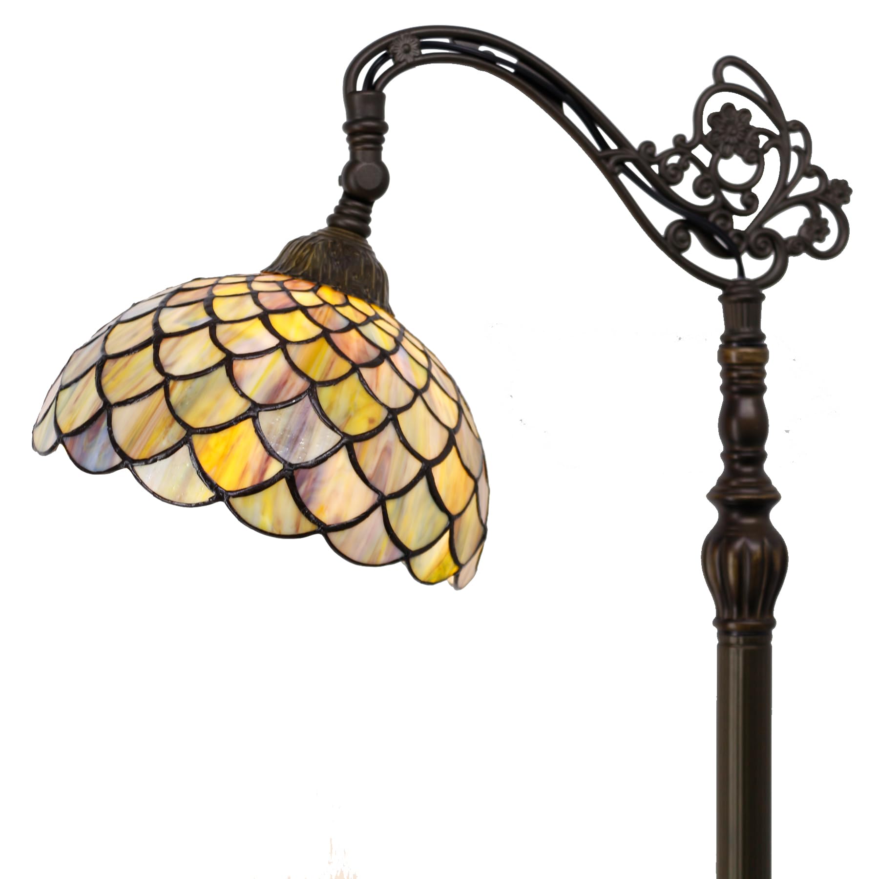 AVIVADIRECT Tiffany Floor Lamp Stained Glass Reading Light 10X16X64 Inch,Angle Adjustable,Brown Fish Scales