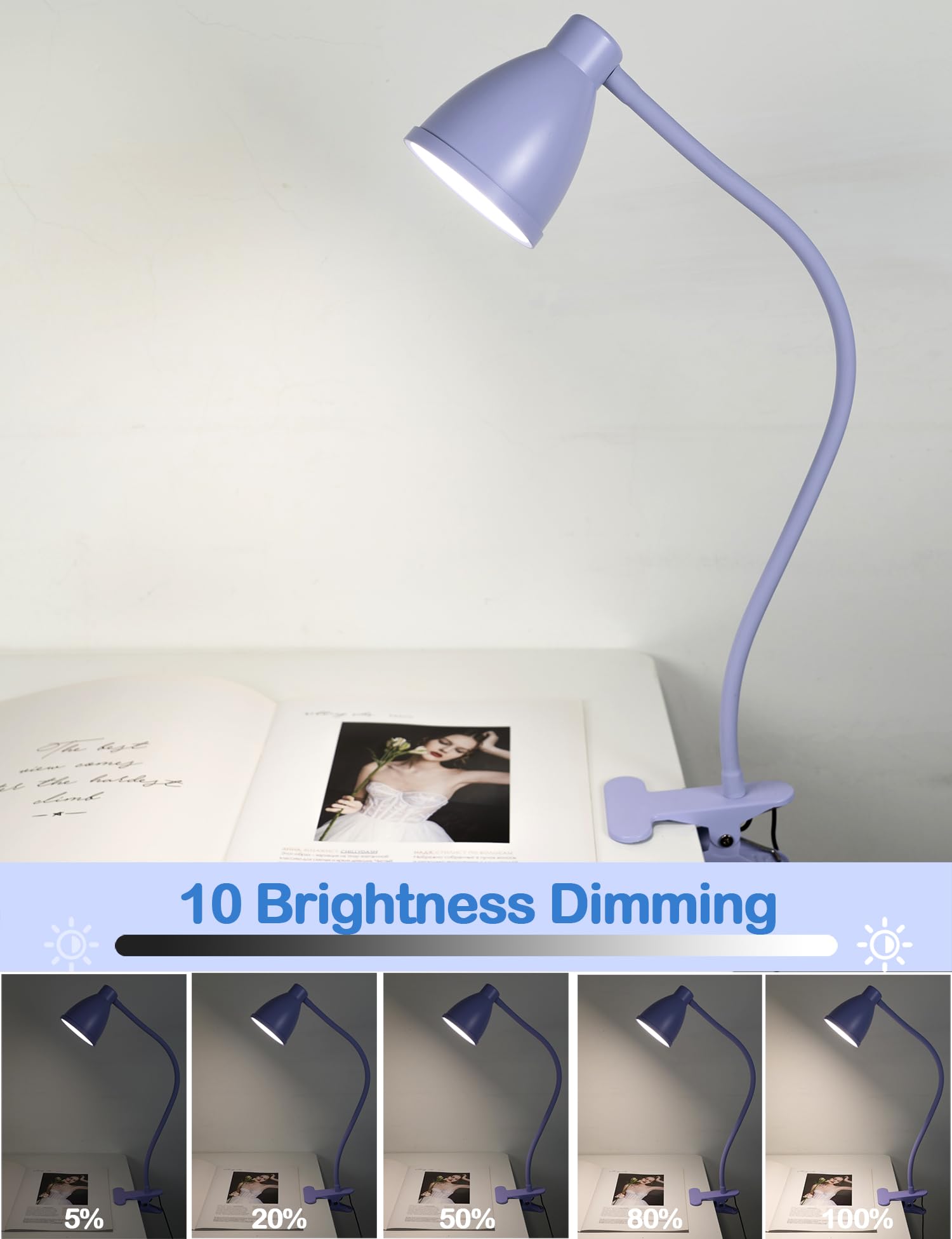 Bohon Desk Lamp With Clamp, 10W 38 Led Clip On Light, 3 Color 10 Brightness Auto Off Timer, Flexible Gooseneck Clip Lamp, Desk L