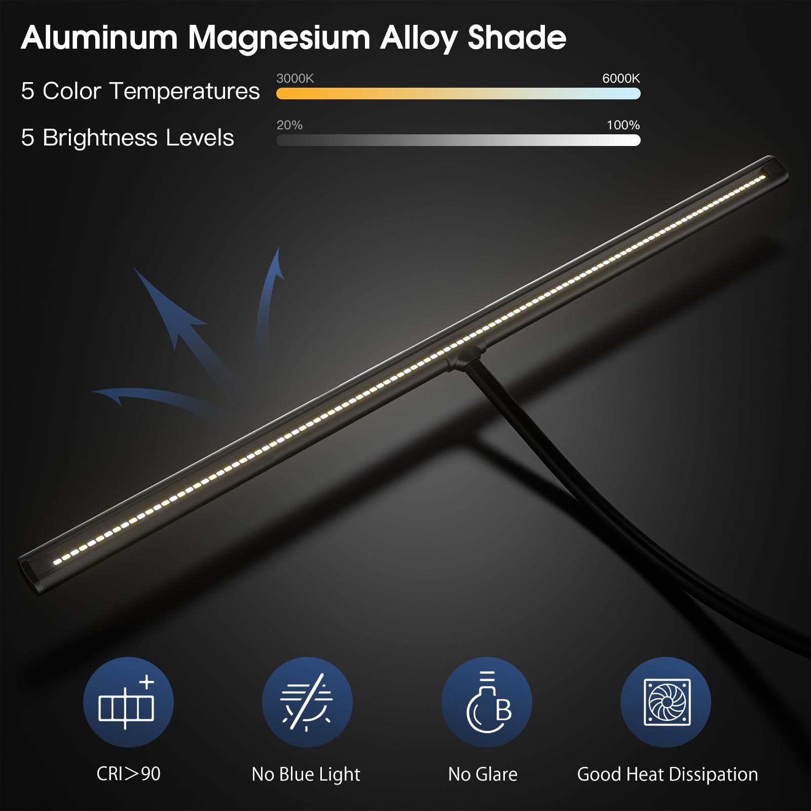 Eyocean Desk Lamp, 31.5'' Led Desk Lamp For Home Office,Gesture Sensing Control Desk Light, Dimmable & Color Temperature, Eye-Ca