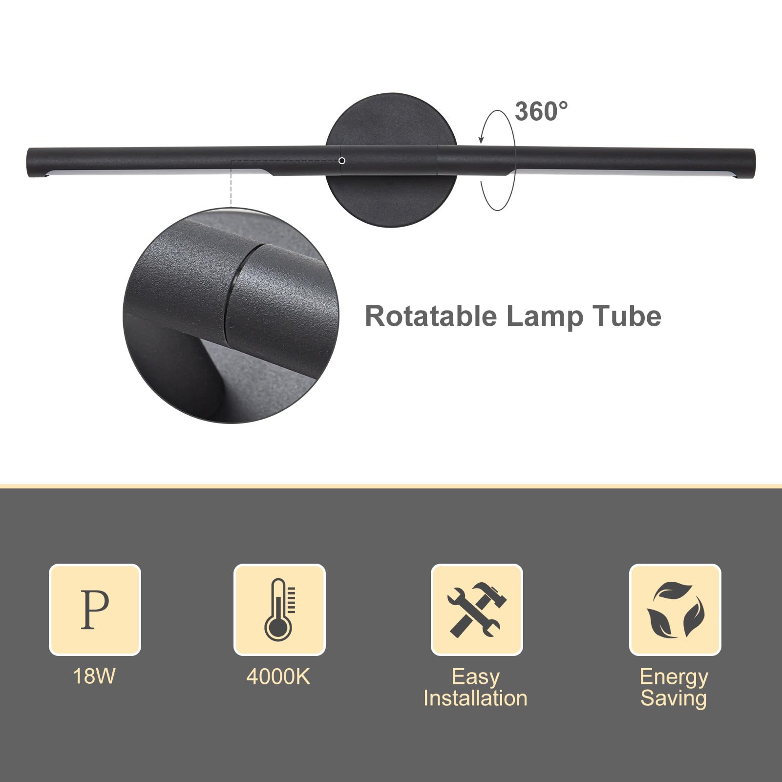 LINSEEDS Bathroom Light Fixtures, 24 Inch, 18W Dimmable LED, 4000K, Matte Black, Model RD-7516-2-BK