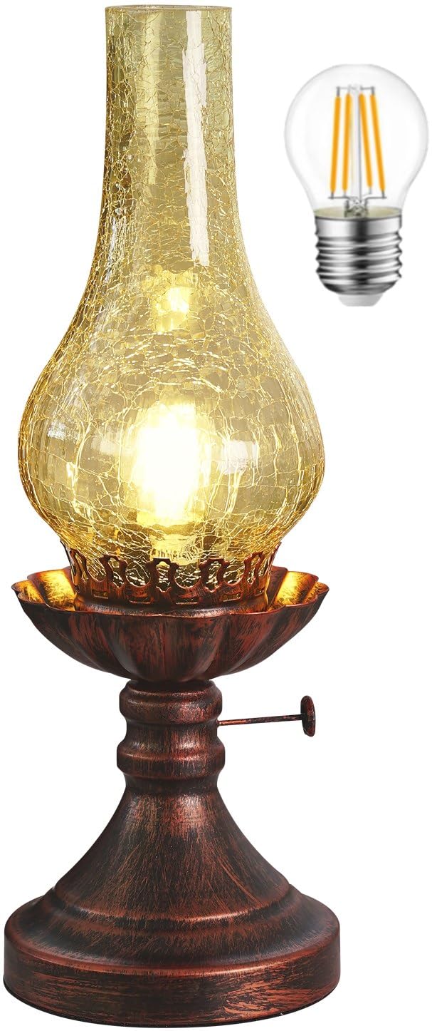 DOFANIE Vintage Table lamp Antique Rustic Farmhouse Desk Lamps Western Victorian Splitled Glass Design Bedside Lamps Living Room Bedroom Studio (Amber)