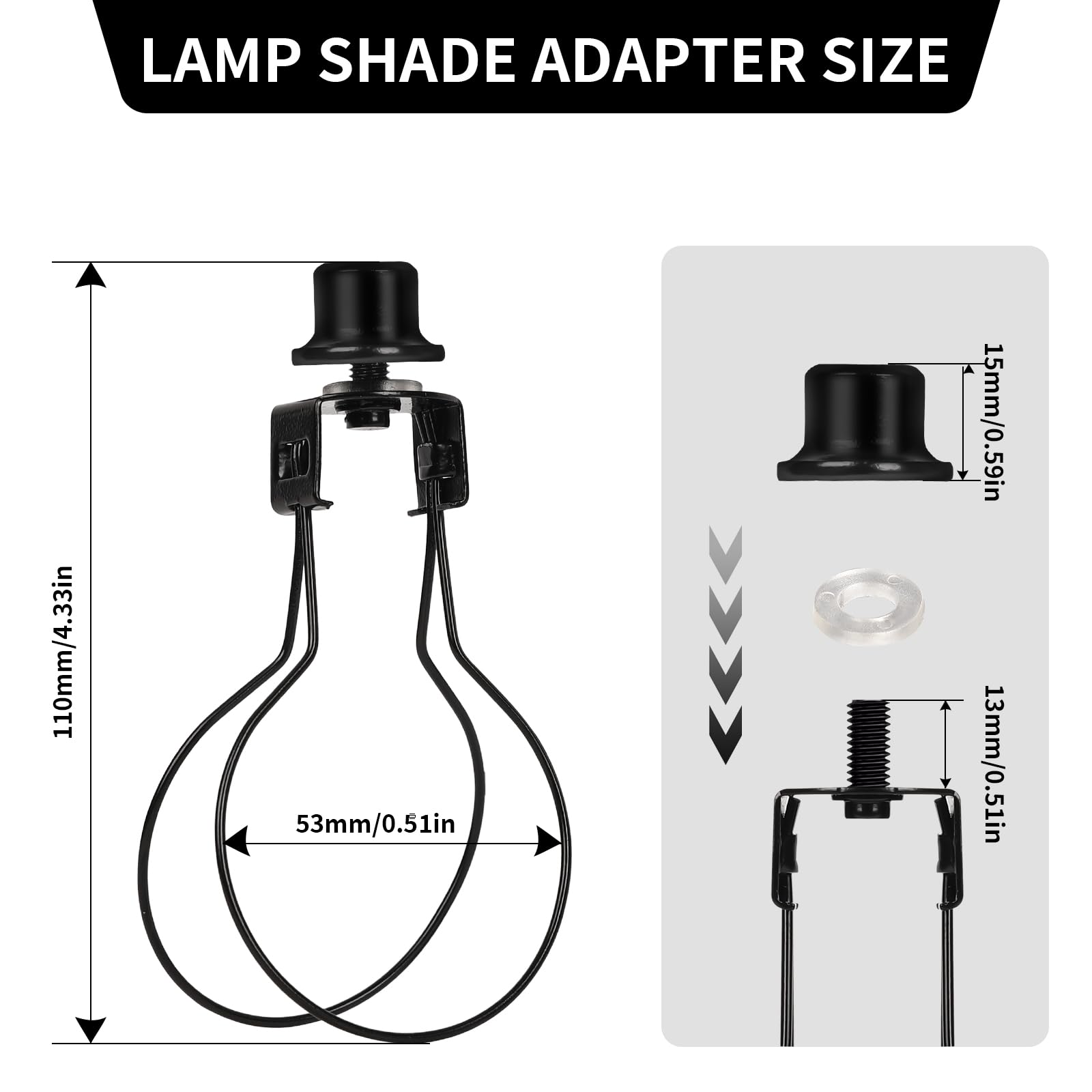 ALUCSET 2 Pack Round Lamp Shade Clip Adapter, Metal Fitter Parts, Black, Model 1