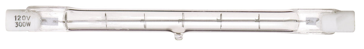 Satco S3104 Model 300T3Q/Cl Light Bulb, 300 Watts, 120 Volts, 5300 Initial Lumens, T3 Lamp Shape, Double Ended Base, R7S Ansi Ba