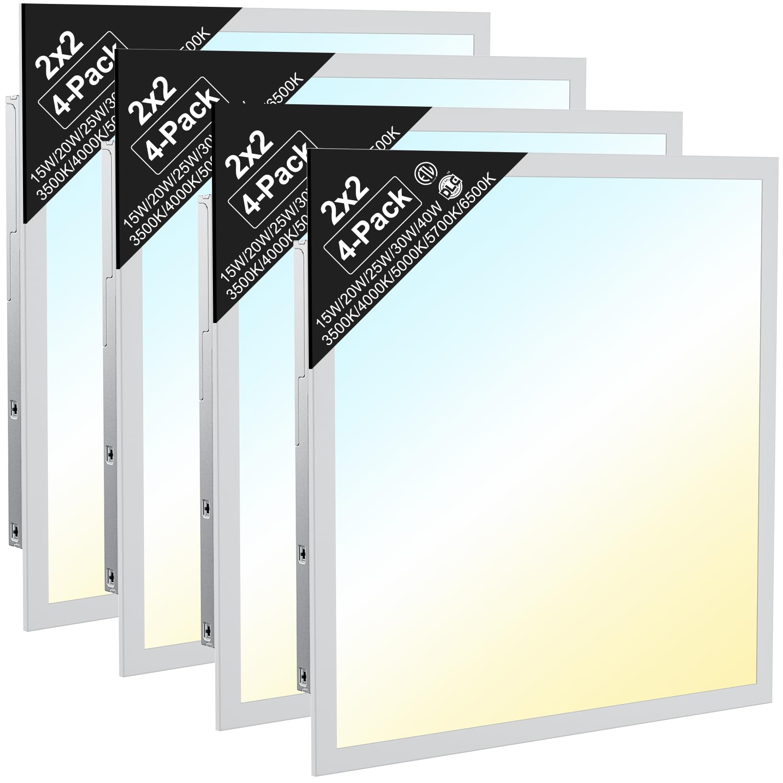 ZYTSSOR 2x2 LED Flat Panel Light, Drop Ceiling Office Fixture, 4-Pack, 5W & 5CCT Selectable (15W-40W, 3500K-6500K), 0-10V Dimmab