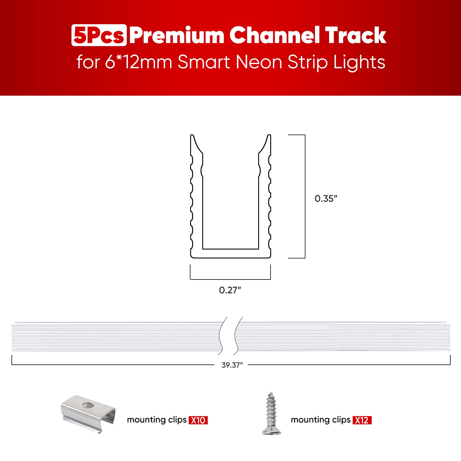 Shine Decor Aluminum Channel Track Mounting Bracket for LED Strip Lights, 3.3FT, Pack of 5