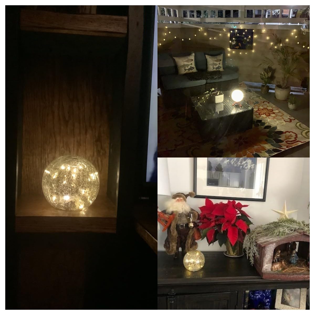 IdealXmas Glass Mercury Crackle LED Globe Ball Lamp - Battery Operated Night Light, Warm White, Model CA3291, Perfect for Gifts and Decor