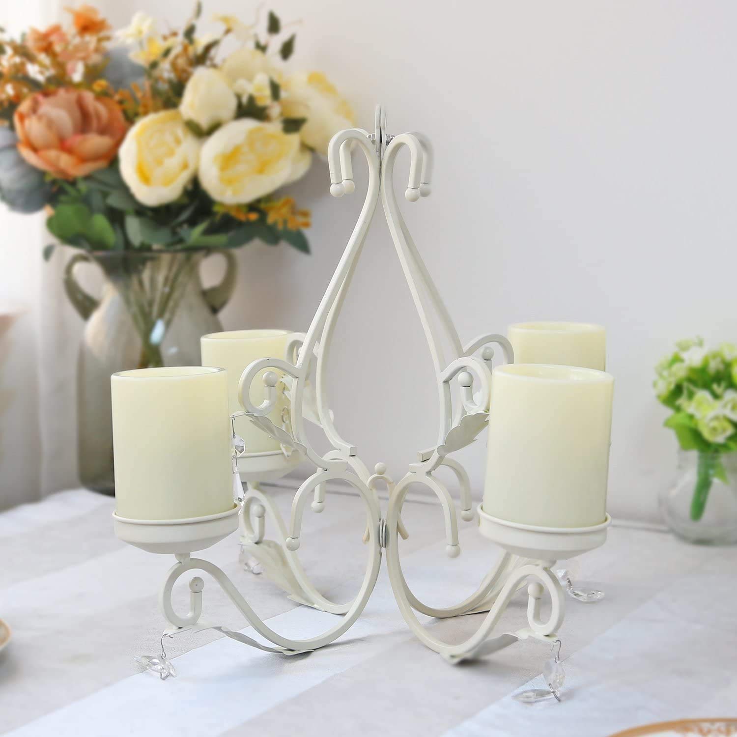 simpdecor Flameless Candles Chandelier 4-Light Waterproof Wall Sconces with Remote Control - White, Model 006
