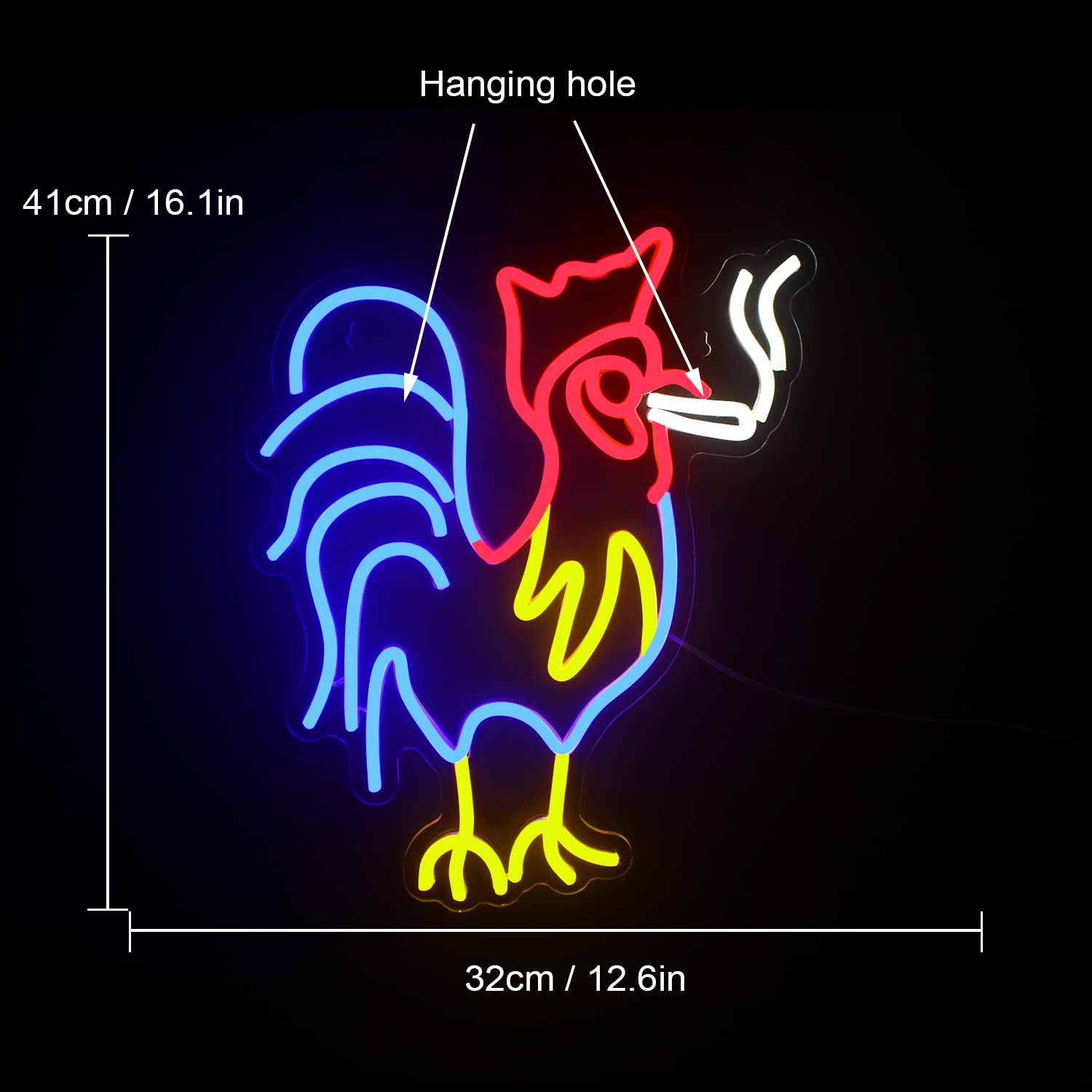 Ineonlife Neon Rooster Sign - Red Blue Led Wall Decor, Acrylic, Model Ns156, Colorful-B-Rooster, Unique Birthday Party Gift