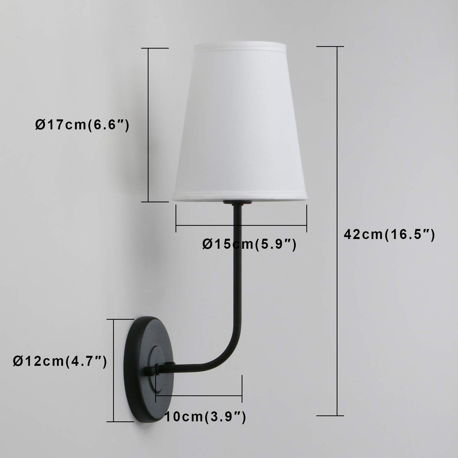 Pathson Industrial Wall Sconces Lighting Set of 2, Vintage Design, Metal, White Fabric Shade, Black Finish, Model XLYT803H2